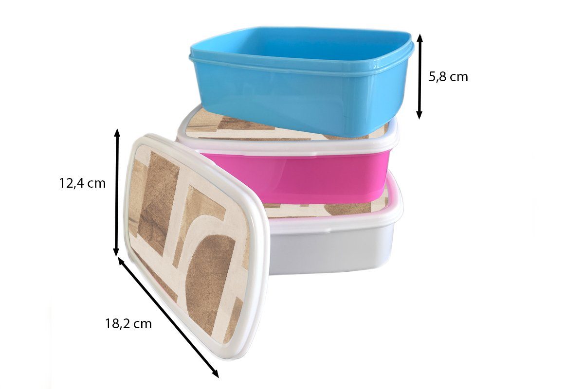MuchoWow Lunchbox Brotbox (2-tlg), Kunststoff, - Mädchen - - Erwachsene, Formen weiß Brotdose, für und Kinder Puzzle Abstrakt Holz, für Jungs und