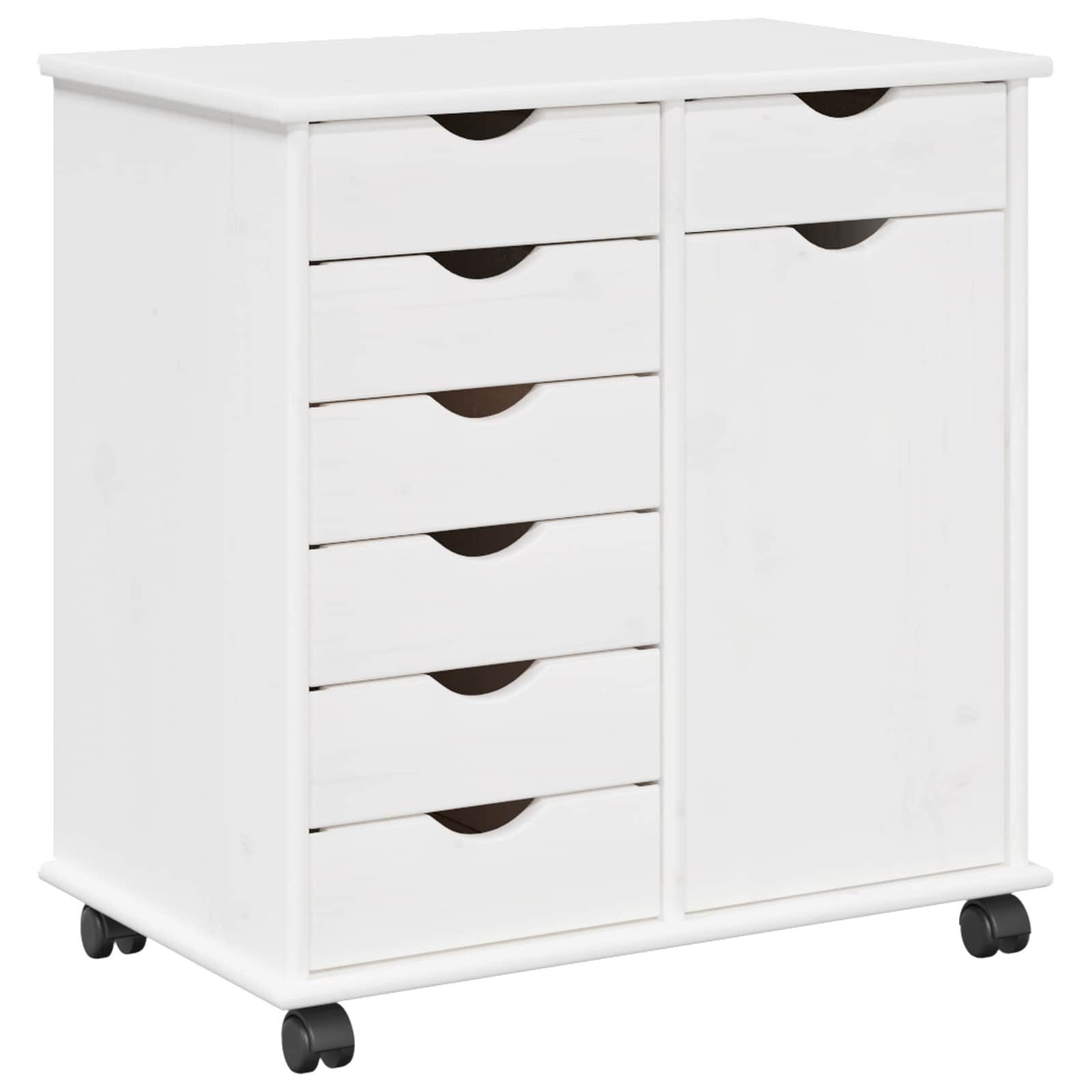 vidaXL Rollcontainer Rollschrank Mit Rad Weiß 63,5 x 39 x 65,5 cm Massivholz Kiefer, (1 St)