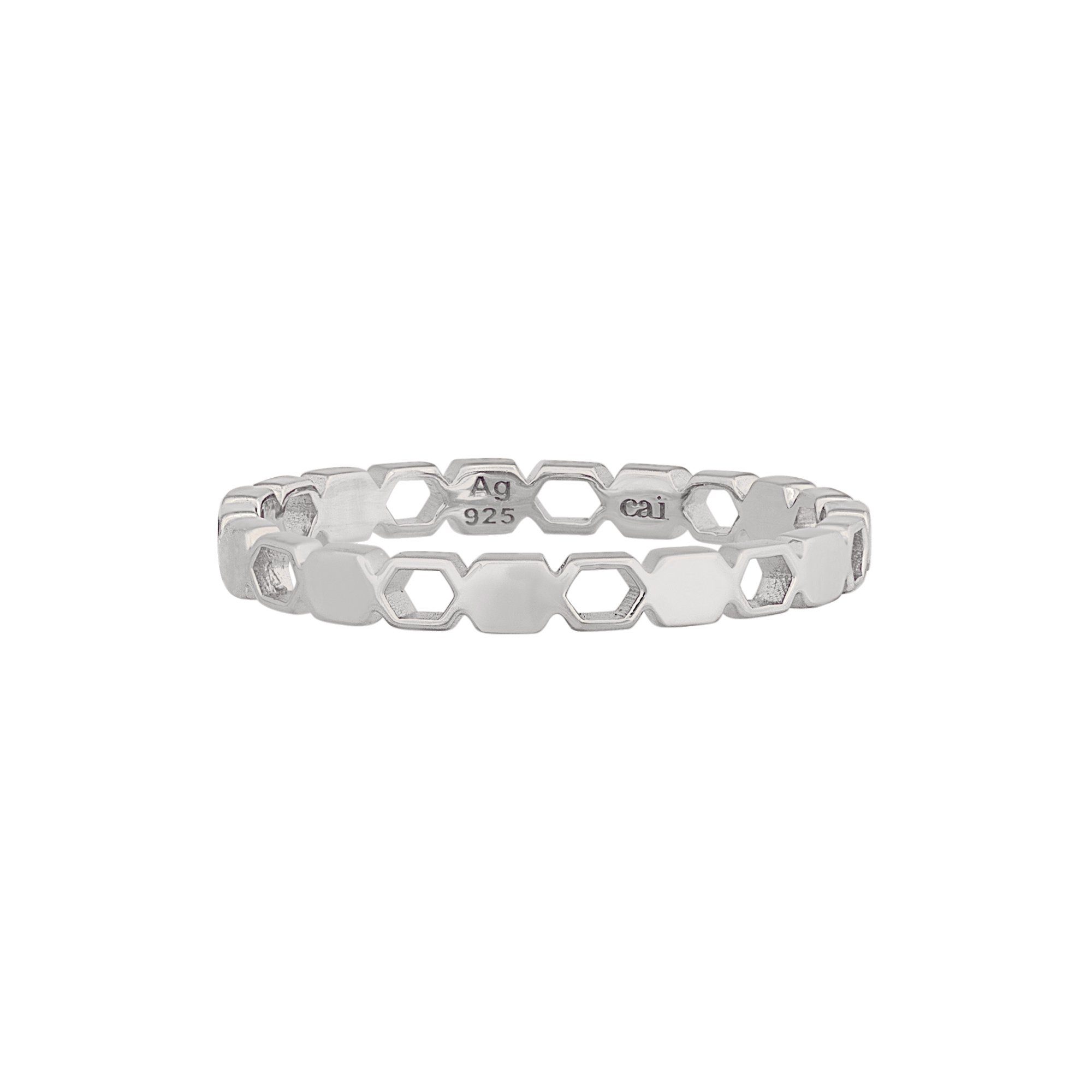 CAÏ Fingerring 925/- Sterling Silber rhodiniert Hexagon Cut Outs Stacking