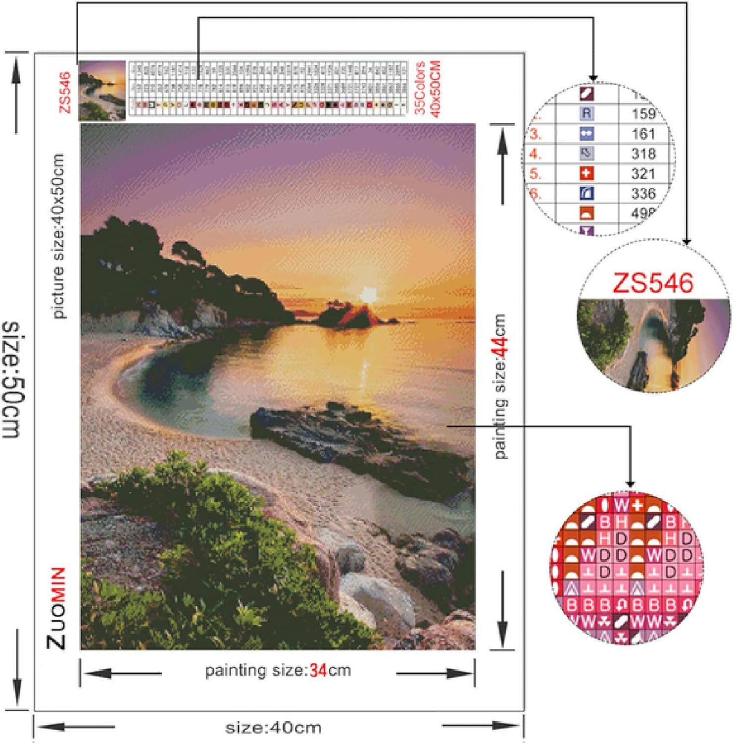 LA CUTE Malen nach Zahlen 5D Diamant Painting Set für kreative DIY-Dekoration Mond See (DIY Diamant Painting Set für kreative Bastelprojekte., Inklusive HD-Leinwand (40x30 cm), runden Diamanten, Klebestift), Hohe Haftung, langlebig, brilliante Diamanten, stressabbauend.