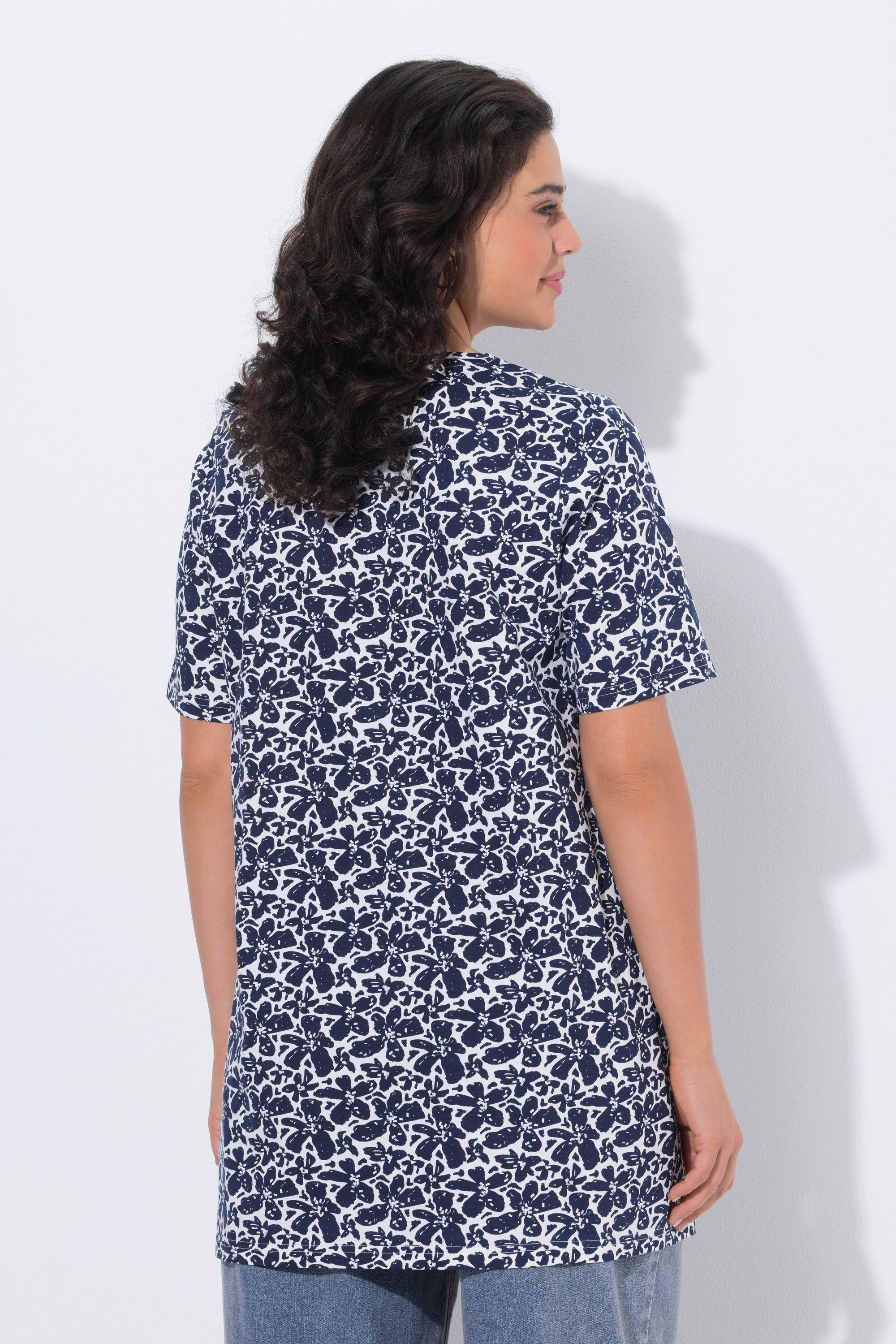Ulla Popken Longshirt Longshirt A-Linie Carré-Ausschnitt Halbarm