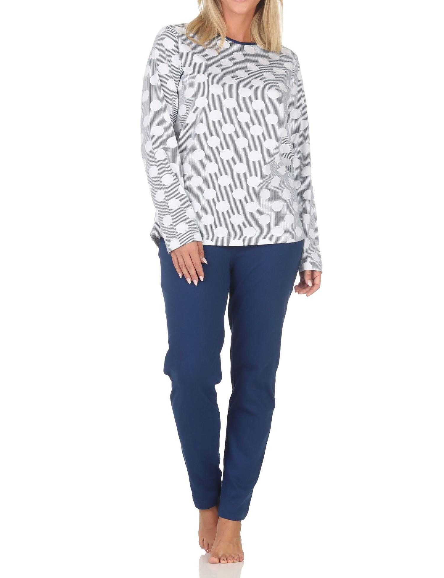 Pyjama Normann Damen langarm Schlafanzug in Tupfen-Punkte Optik