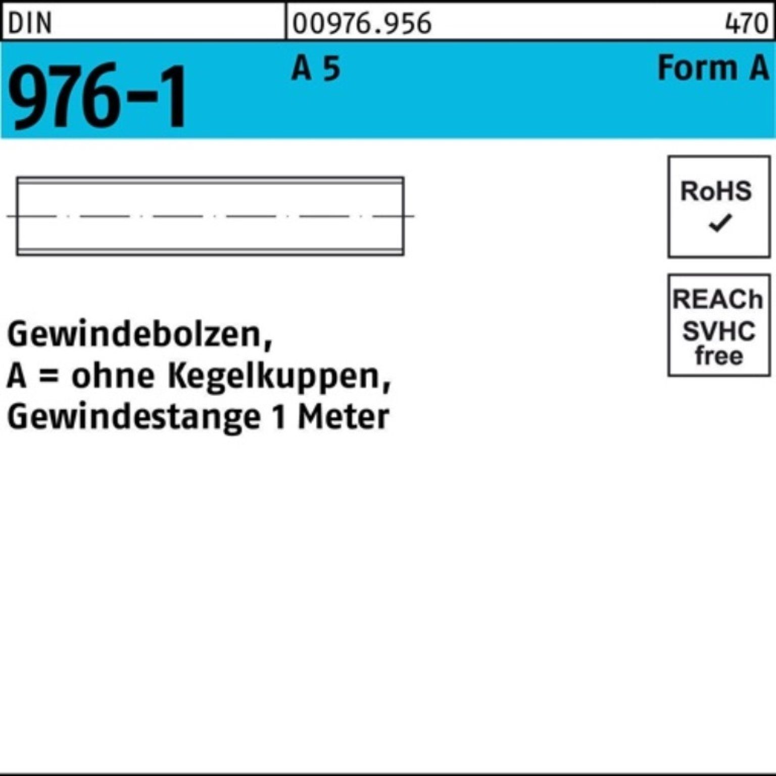 Reyher Gewindebolzen 100er Pack AM 1 Gewindebolzen 976 A 24x Stüc 1000 5 DIN o.Kegelkuppen