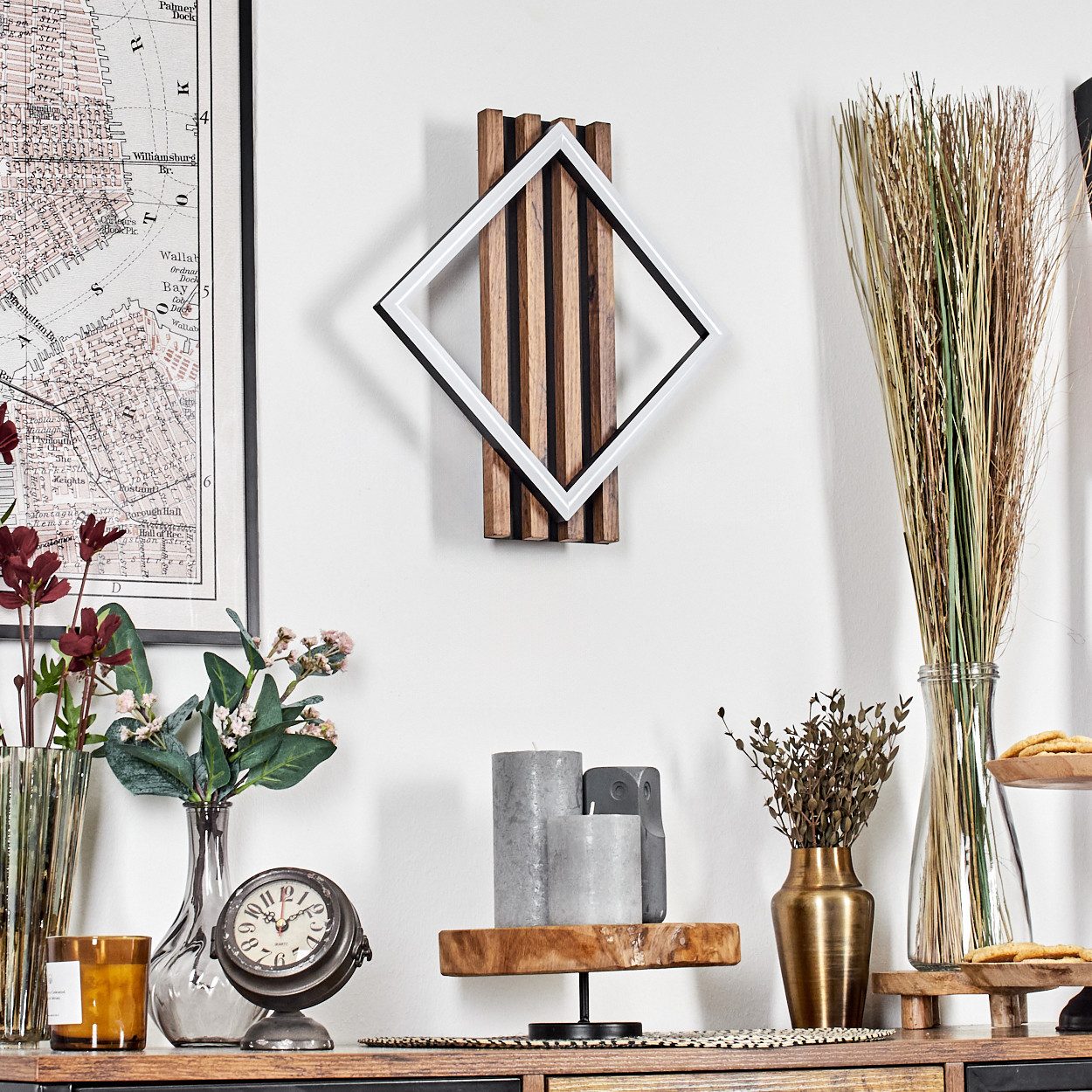 hofstein Wandleuchte Wandlampe aus Metall/MDF/Kunststoff in Schwarz/Holzopt günstig online kaufen