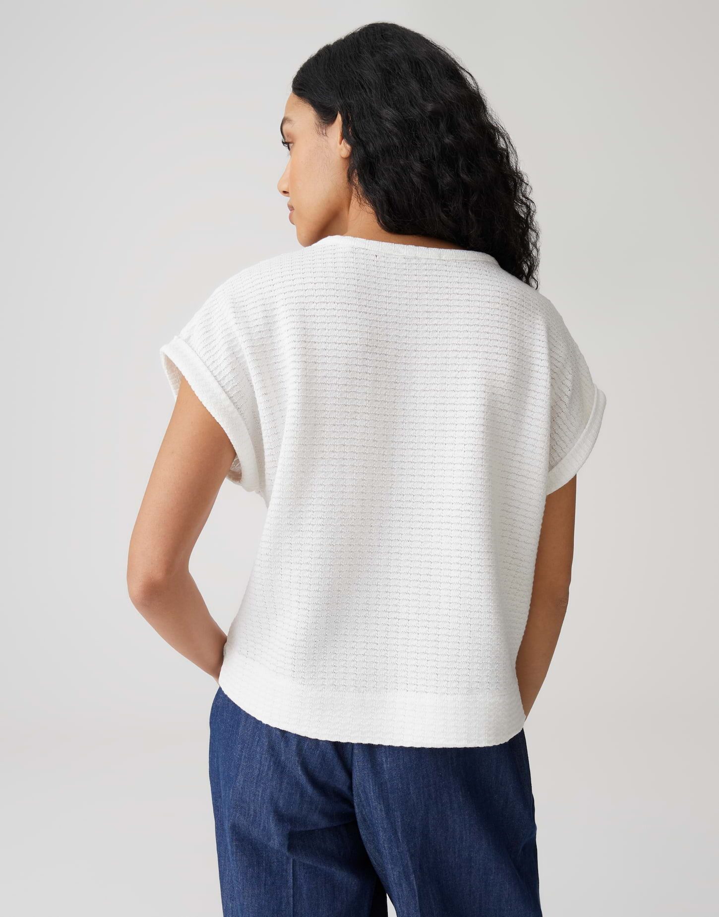 OPUS Shirttop Sishell aus Jersey mit Wabenstruktur Aufschlag am Ärmel, leichte Transparenz, weicher Griff, Casual