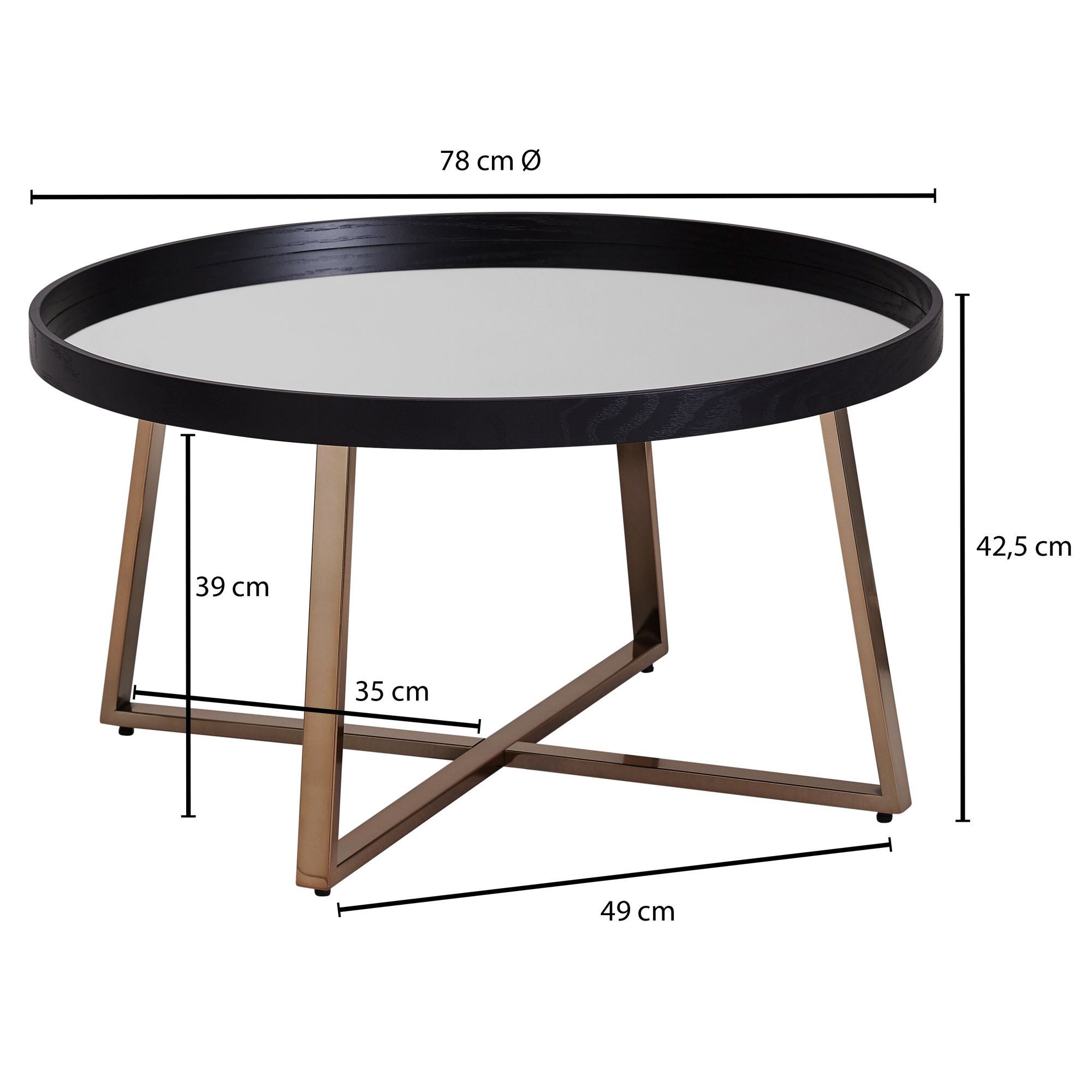 FINEBUY Couchtisch FB53059 Rund Gold Wohnzimmertisch Spiegel Glas Beistelltisch (Rund Ø 78 cm Dunkel-Gold mit Spiegel Glasplatte), Beistelltisch, Wohnzimmertisch mit Metallbeine