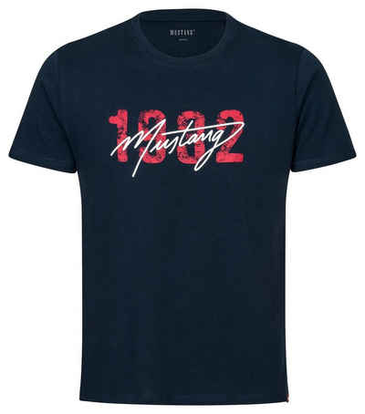 MUSTANG T-Shirt Lounge Shirt Hemd T-Shirt rotem Kontraststreifen und Mustangbranding
