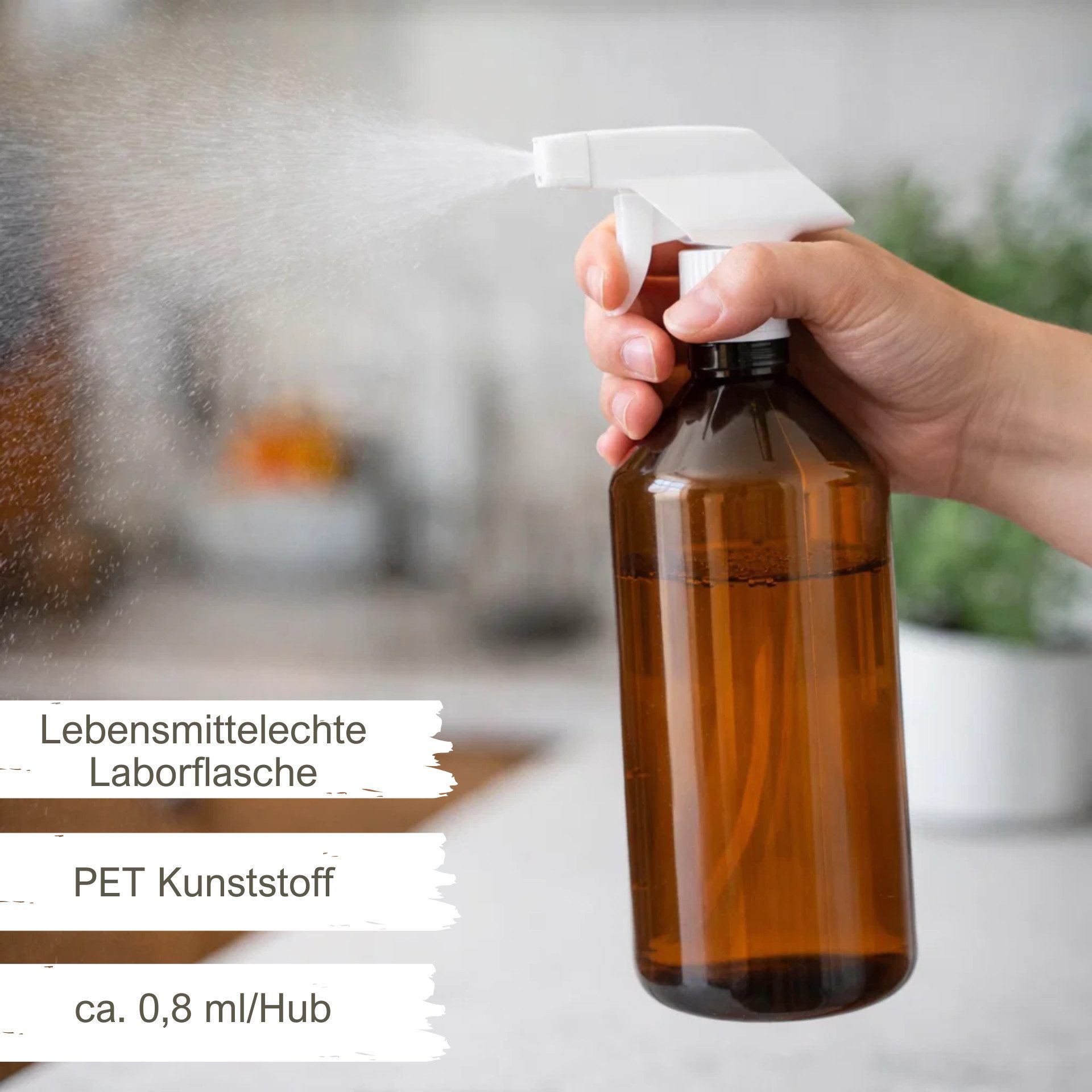 mikken Sprühflasche Plastikflasche mit Trigger 1 Liter PET braun Flasche mit Sprühaufsatz, (2-tlg., Als 2er, 4er, 6er, oder 10er Set), Etiketten zum Beschriften, für lichtempfindliche Inhalte