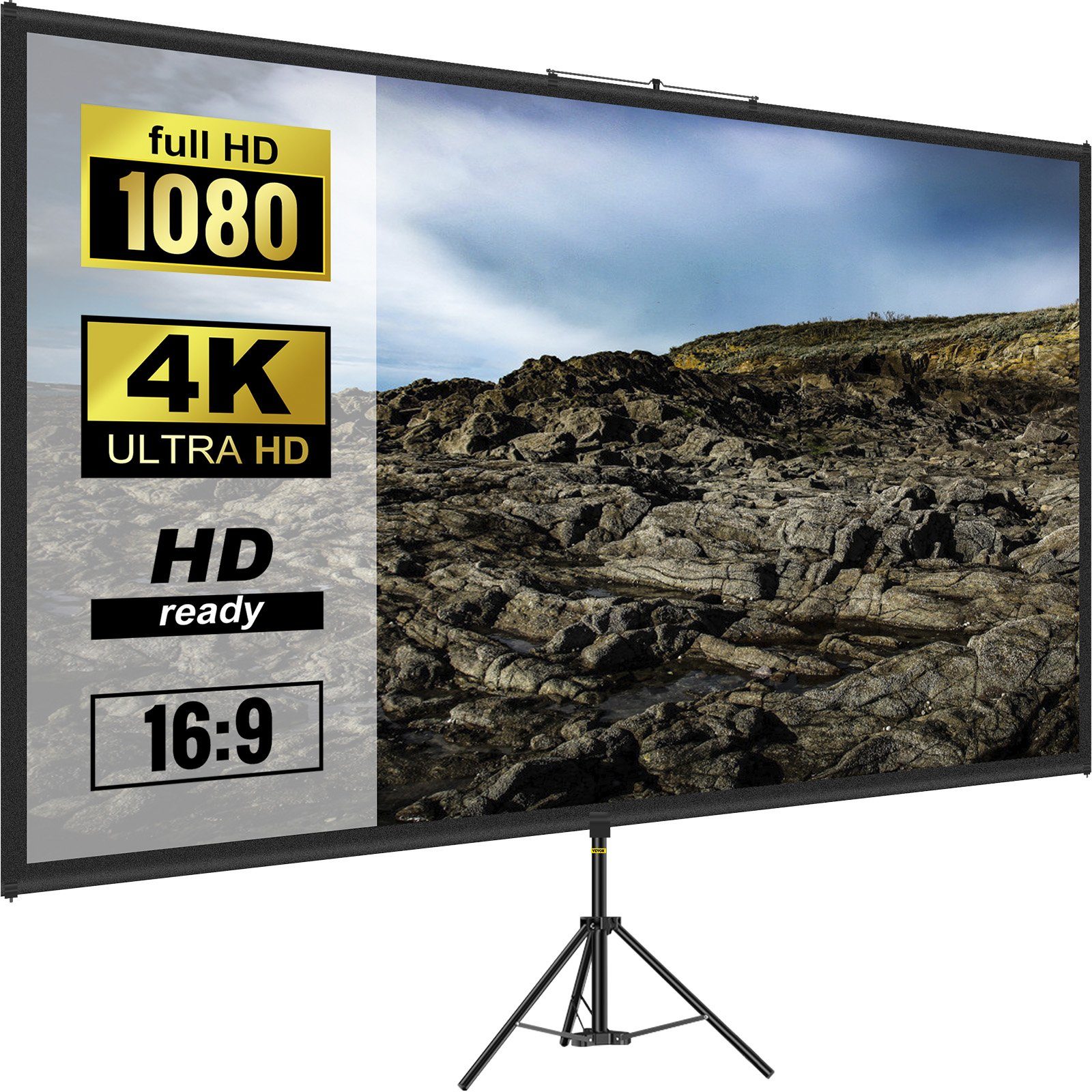 VEVOR 16:9 Beamer Leinwand Rolloleinwand Stativ 4K-HD Präsentationswand Rolloleinwand