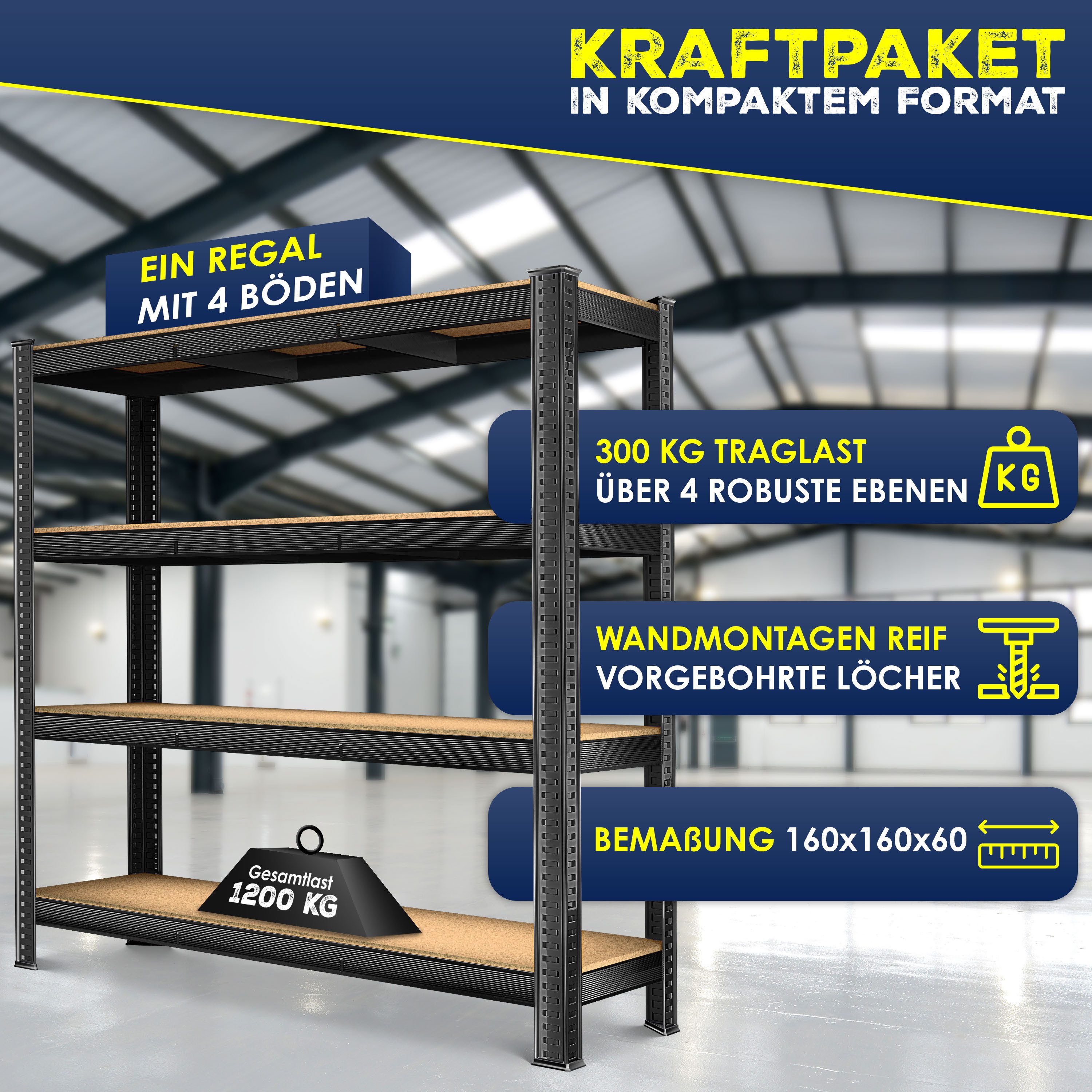 MASKO Schwerlastregal, Lagerregal 300 kg pro Regalboden belastbar MDF-Platt günstig online kaufen