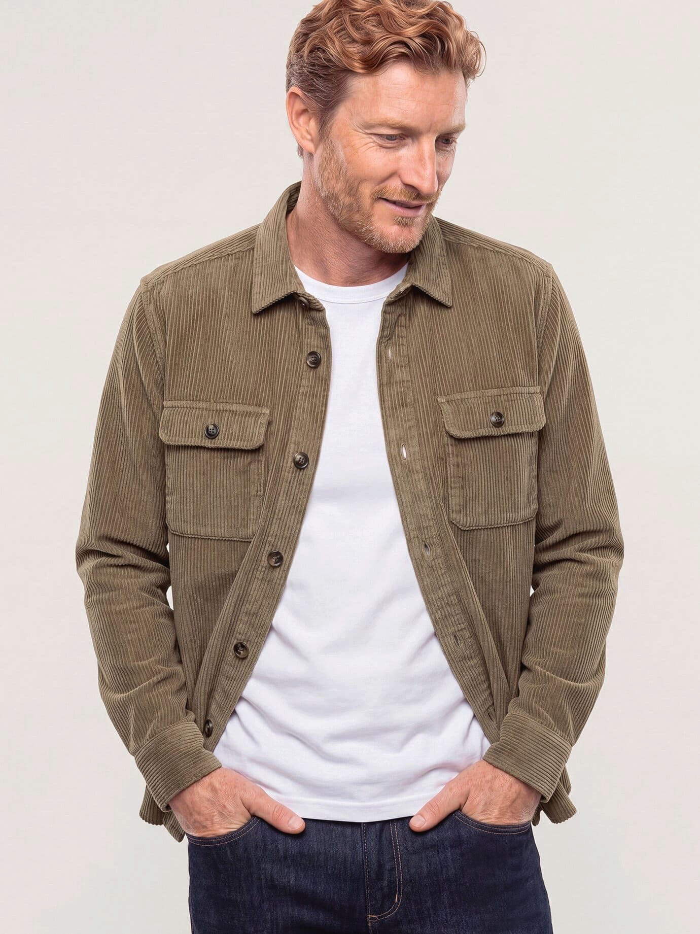 Walbusch Langarmhemd Herren Overshirt aus Breitcord Regular fit Kentkragen Langarm, modern, pflegeleicht