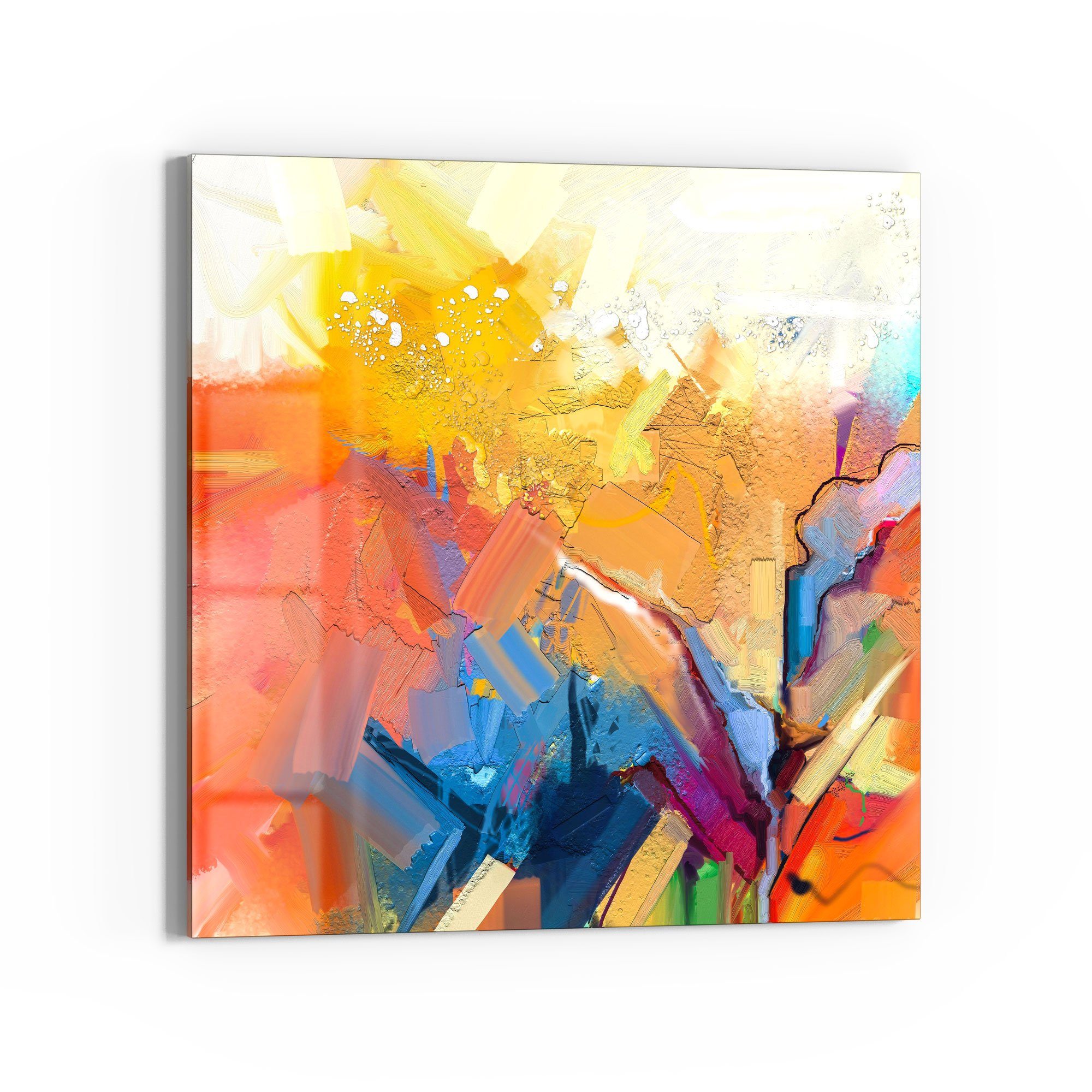 DEQORI Glasbild 'Farbenreiches Ölgemälde', 'Farbenreiches Ölgemälde', Glas Wandbild Bild schwebend modern