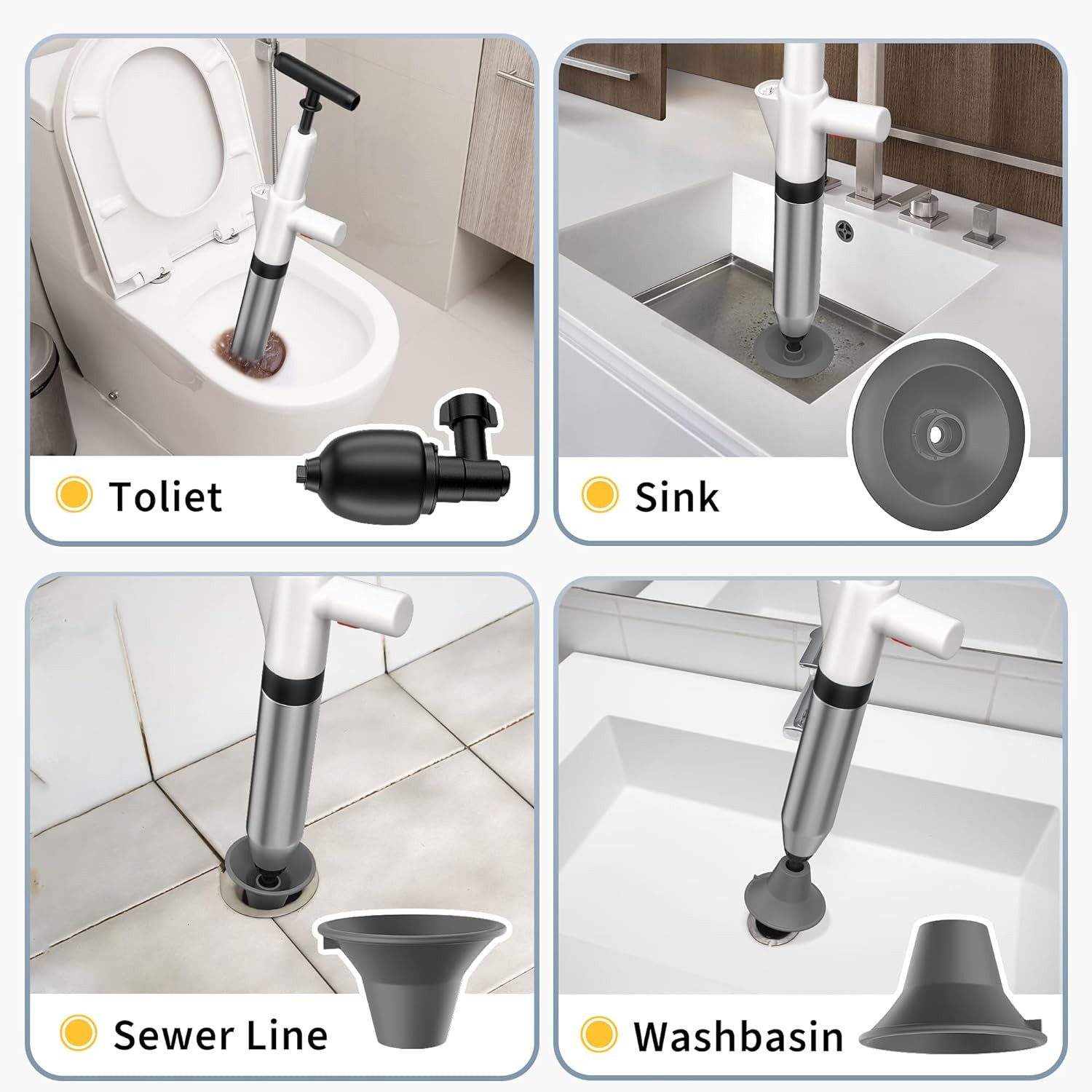 LIANNA Wasserpumpenzange Hochdruck-Rohrreiniger, löst Verstopfungen in Bad, Küche & WC, Set 1-tlg., Vielseitig nutzbar für Bad, Küche & Toilette, Hochdruck-Lufttechnik, löst selbst hartnäckige Verstopfungen schnell
