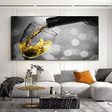 TPFLiving Kunstdruck (OHNE RAHMEN) Poster - Leinwand - Wandbild, Champagner- und Weingläser - (Weiswein, Rotwein), Farben: Rot, Gelb, Gold, Grau - Größe: 20x40cm