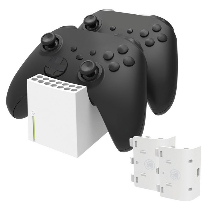 Snakebyte Xbox Twin Charge SX weiß Xbox-Controller (Ladestation für 2 Series X Controller 2 Akkus 800mAh LED-Anzeige)