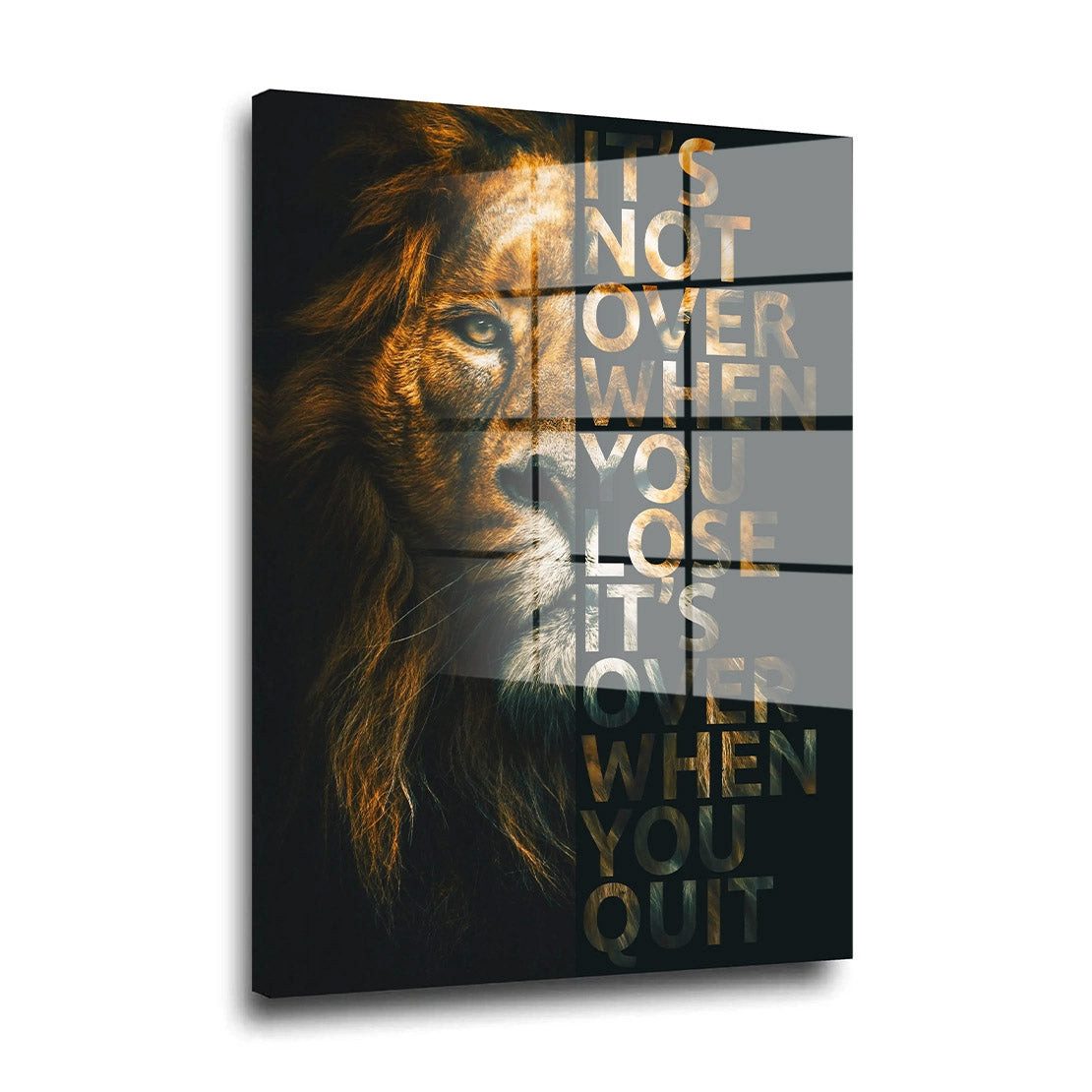 Artedinoi Acrylglasbild Löwe Motivation Acrylglasbild Wandbild Zitat Schwarz Weiß Sport XXL, Majestätischer Löwe mit Motivations-Zitat