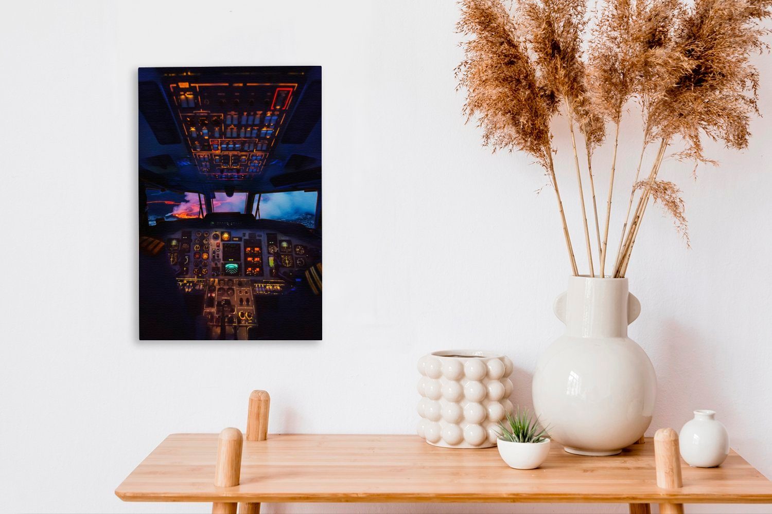 OneMillionCanvasses® Leinwandbild Ein Abend, Gemälde, am Cockpit fertig inkl. Zackenaufhänger, cm Leinwandbild St), beleuchtetes bespannt 20x30 (1