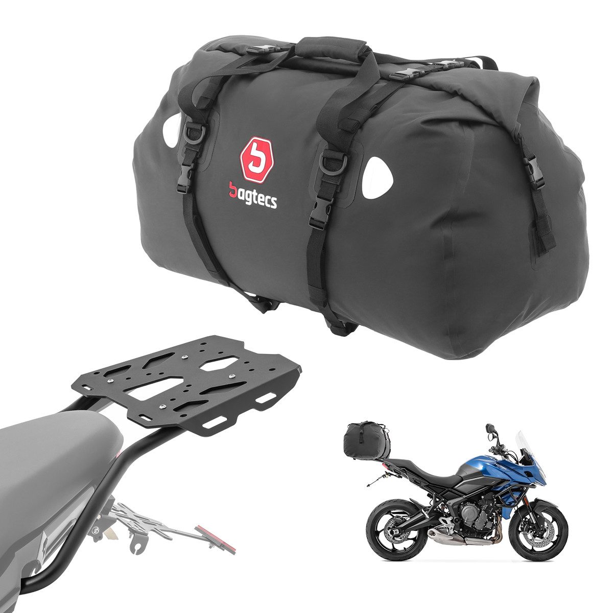Bagtecs Topcase Set Gepäckbrücke + Hecktasche 80L passend für Triumph Tiger Sport 660