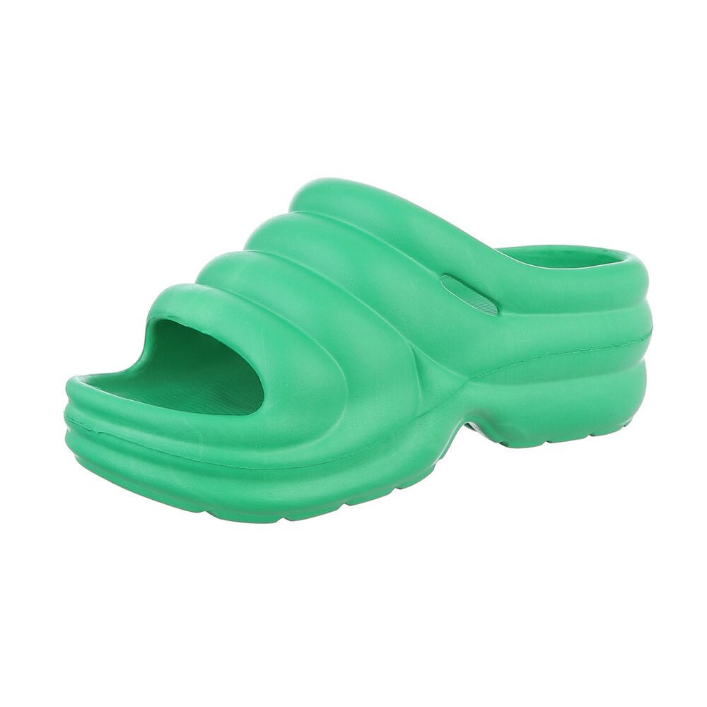 Ital-Design Damen Mules Strand Plateausandaletten (86192863) Keilabsatz/Wedge Keilsandaletten in Grün