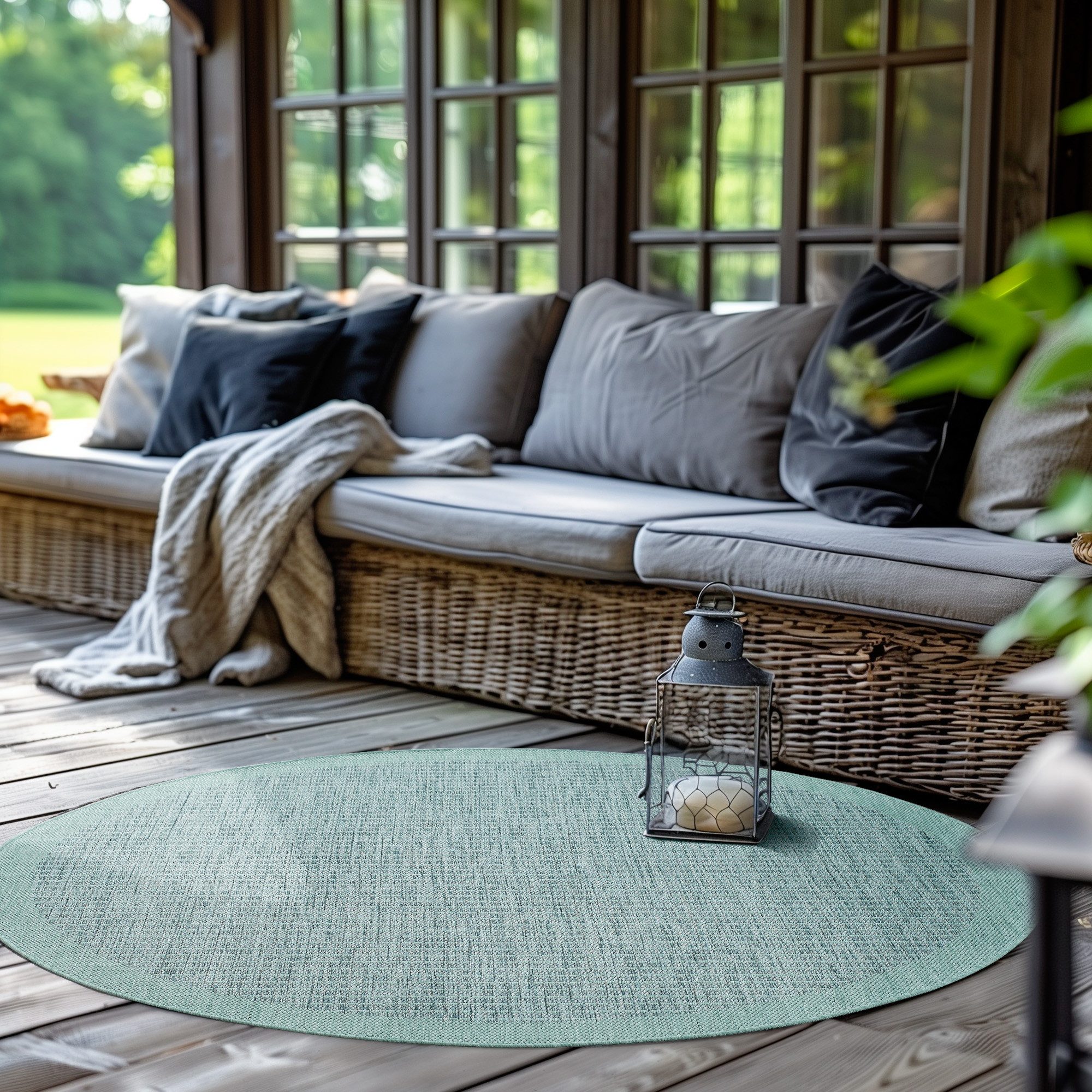 SIMPEX24 Outdoorteppich Unicolor, Rund, Höhe: 3 mm, Teppich Wetterfest Waschbar Balkon, Garten, Terrasse und Küchenteppich