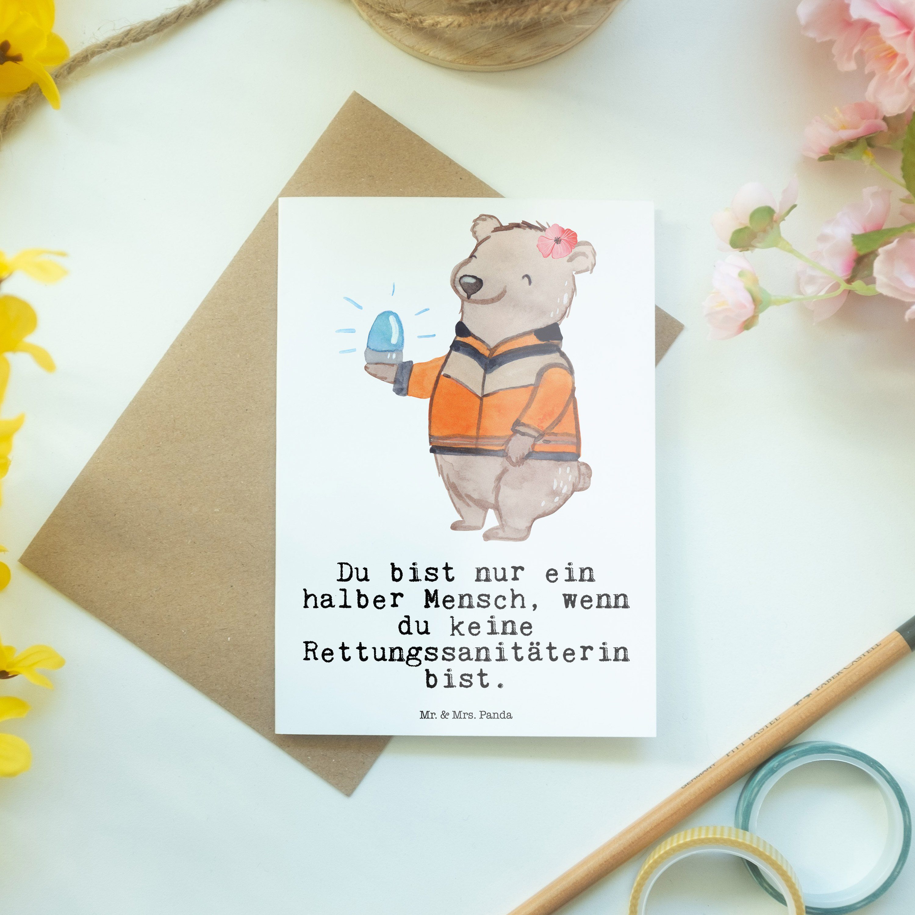 Mrs. Mr. Klappkarte, & Geschenk, Rettungssanitäterin Weiß - Herz - Mi Grußkarte Karte, Panda mit