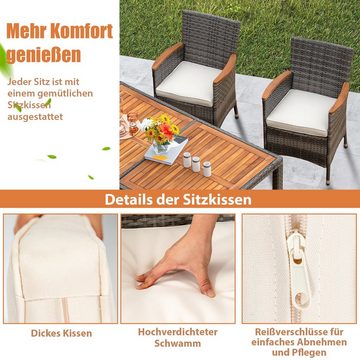 COSTWAY Garten-Essgruppe, (7 tlg), Rattan&Akazie, für 6 Personen mit Kissen