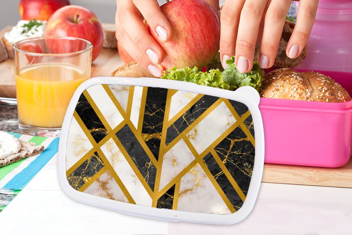 Lunchbox Erwachsene, Gold Snackbox, Muster, MuchoWow - Brotdose Mädchen, Kunststoff, Kunststoff Brotbox rosa (2-tlg), für Kinder, Marmor -