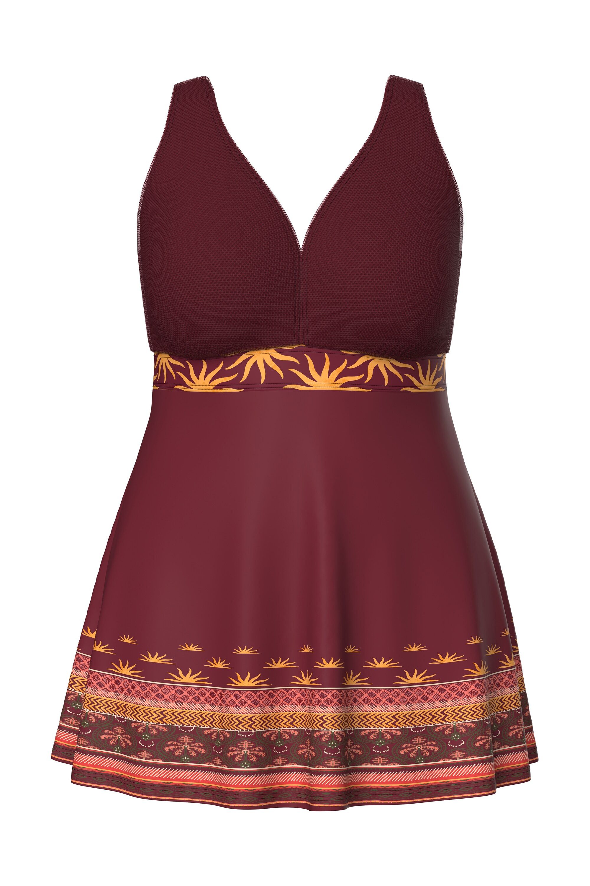 Ulla Popken Badekleid Badekleid Boho-Bordüre Softcups Powermesh-Futter