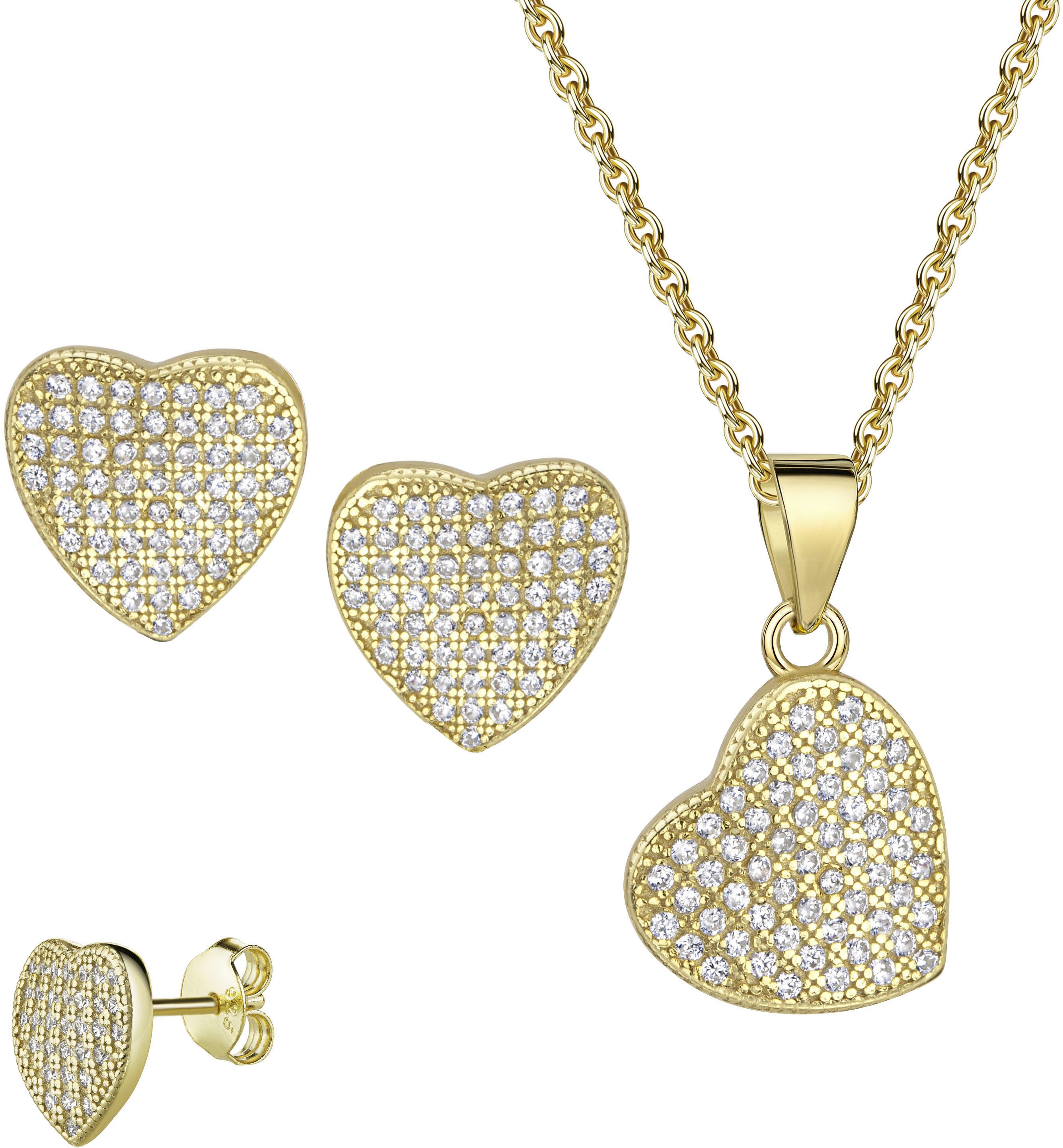 Ohrring und Ketten Set Multipack Schmuck Geschenk Silber 925 Ohrstecker Halskette Herz