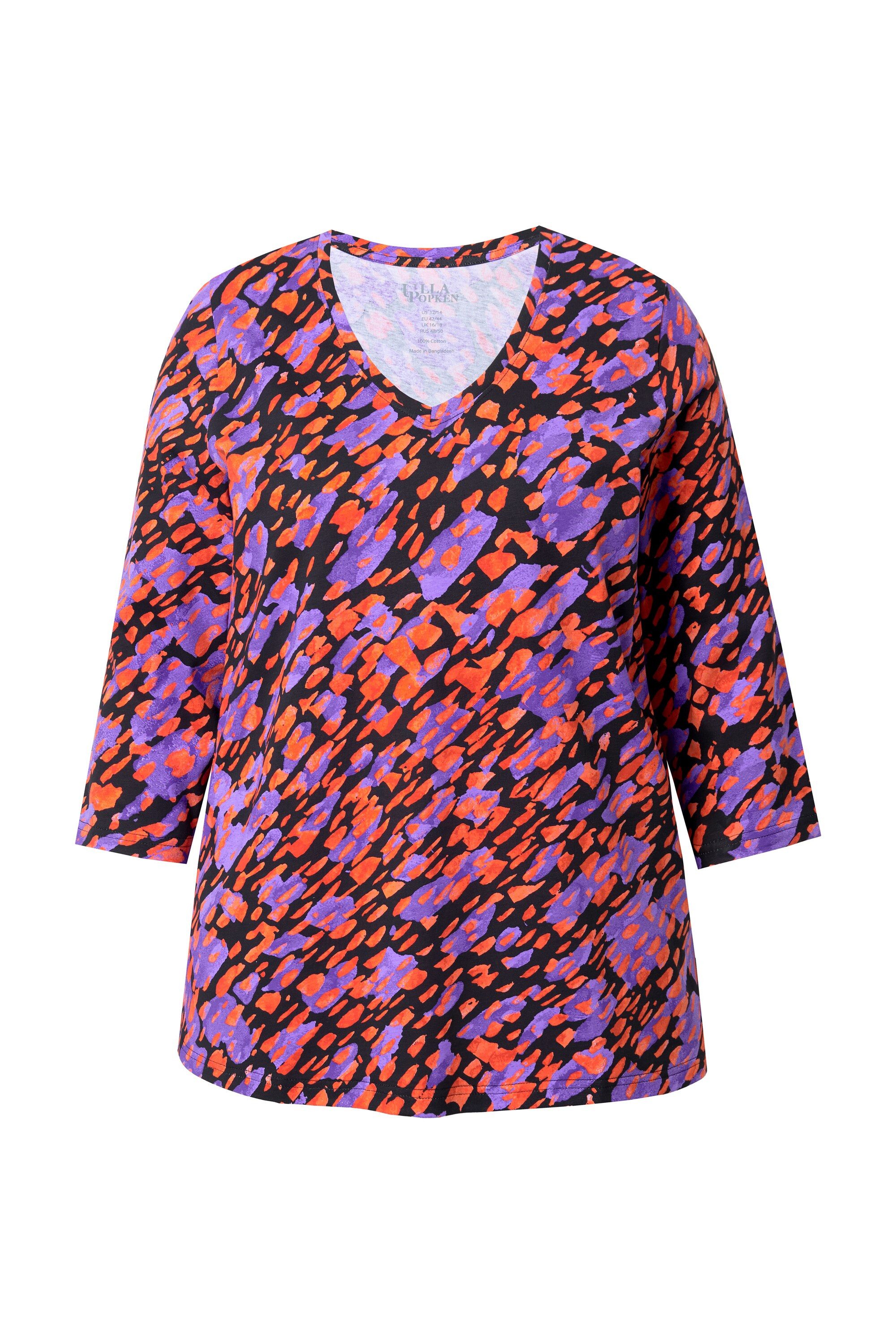 Longshirt T-Shirt A-Linie V-Ausschnitt 3/4-Arm