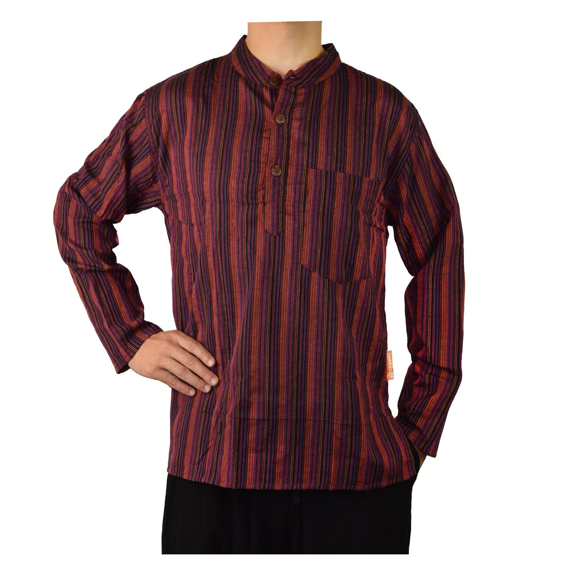 Streifenhemd Herren Kurta Klassisch Gestreift Rot