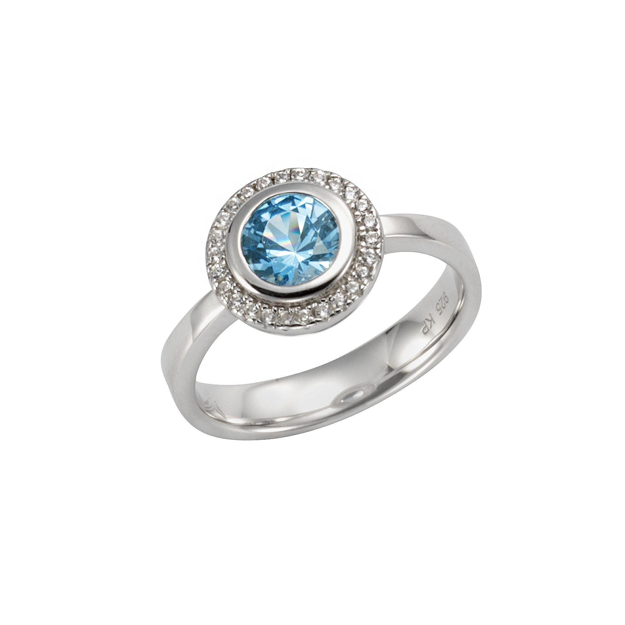 CELESTA Fingerring 925/- Sterling Silber Zirkonia & sy. Blautopas