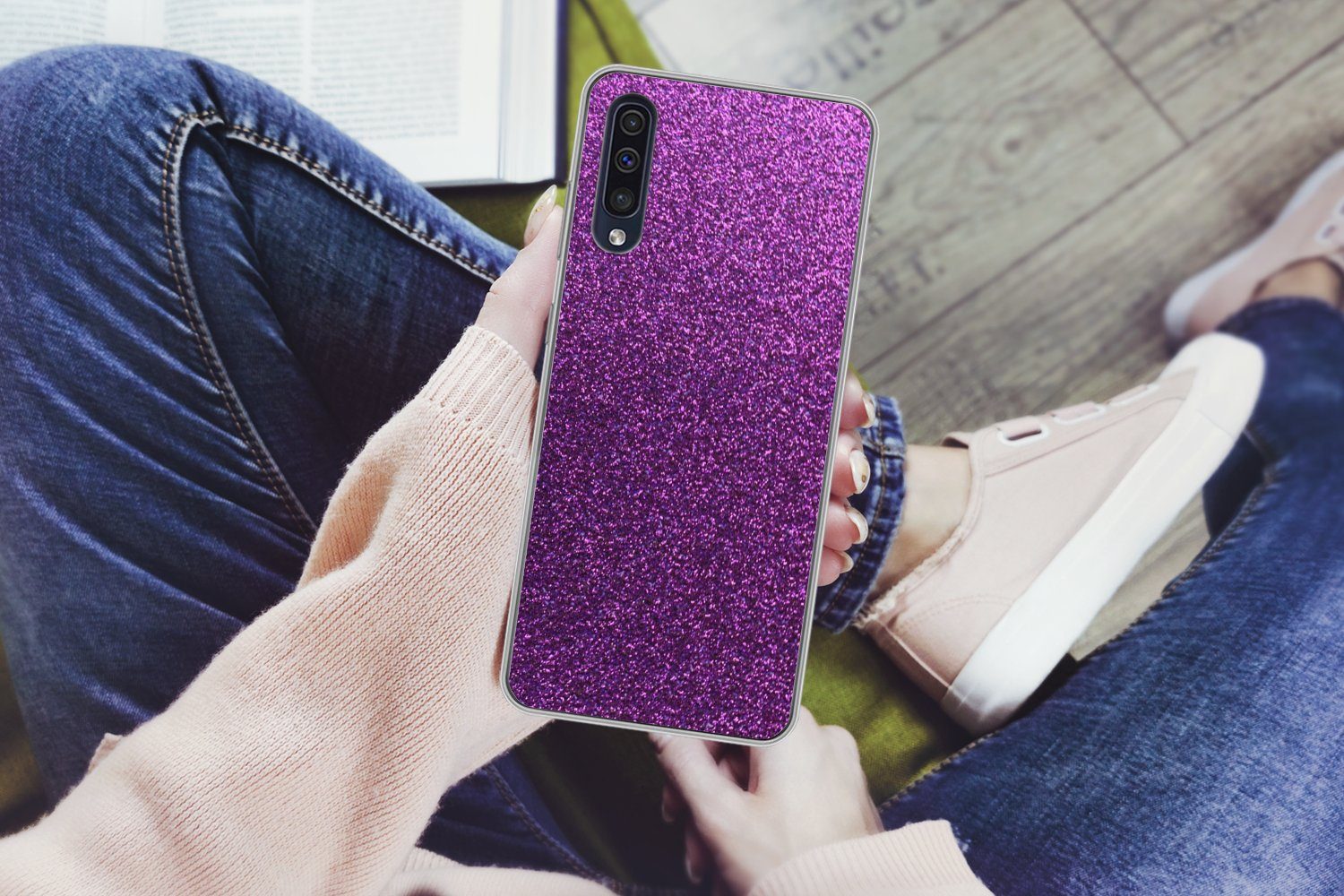 MuchoWow Handyhülle für Samsung Galaxy A30s Glitzer - Rosa - Design - Abstrakt, Smartphone-Bumper, Print, Handy Schutzhülle Dünn