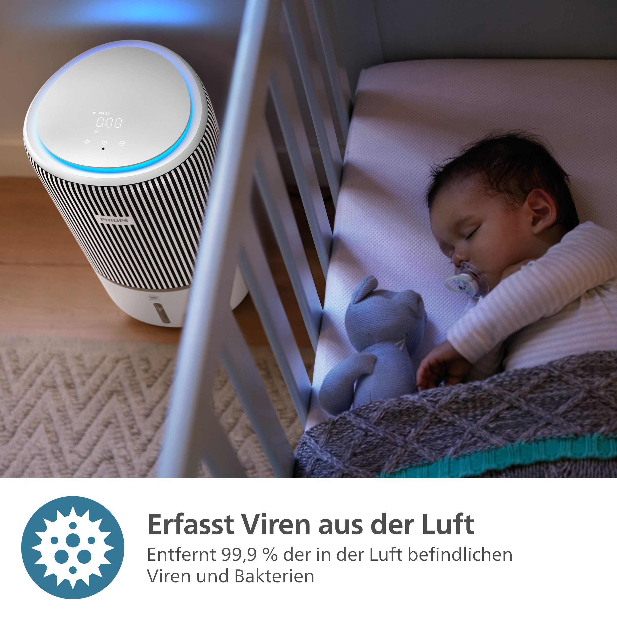 Philips Kombigerät Luftbefeuchter und -reiniger AC3420/10 PureProtect Water 3400 Series, HEPA- und Aktivkohlefilter, für 78 m² Räume, mit 300 m³/h CADR und 650 ml/h Befeuchtungsrate, WLAN, Air+ App