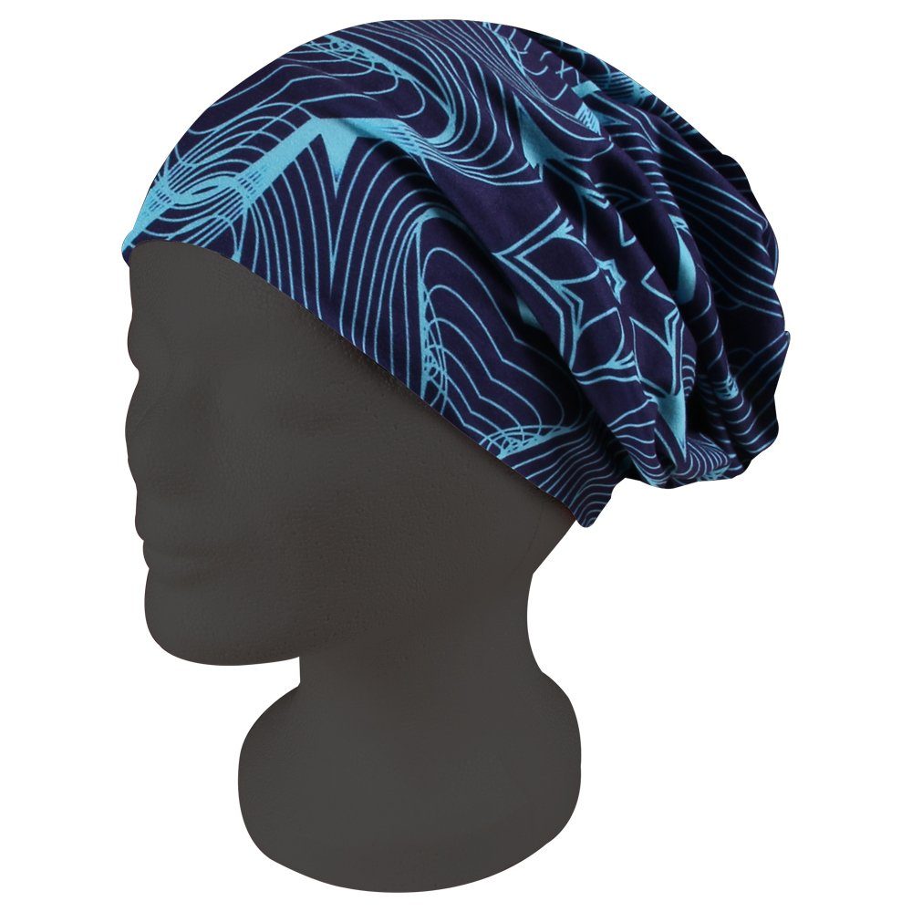 Goodman Design Jerseymütze Long Beanie Slouch Mütze blau Sterne Streifen Doppellagig, Soft Touch