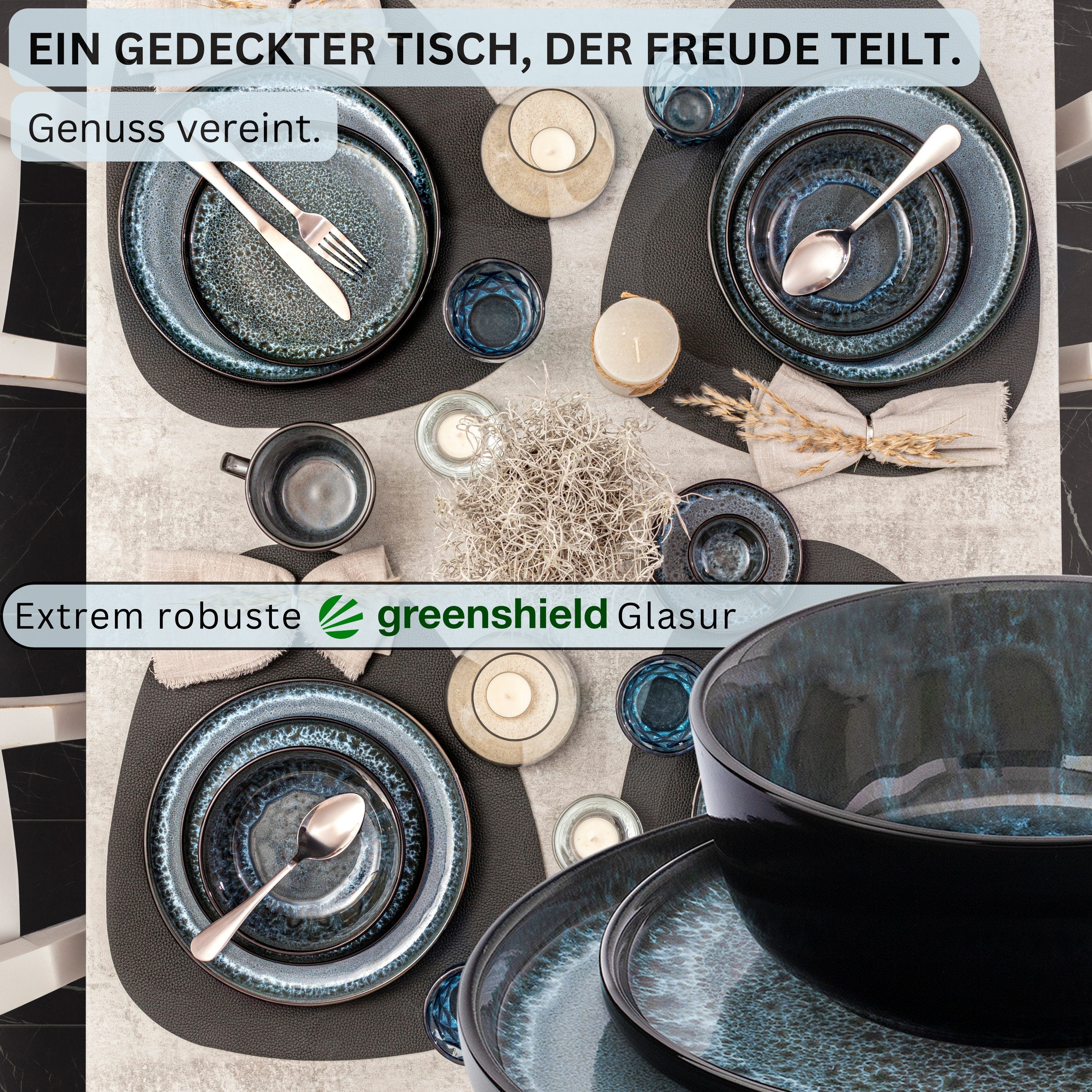 SÄNGER Tafelservice Manila Geschirrset (36-tlg), 12 Personen, Steingut, Blau-Schwarz, Handmade, Erweiterbar, VALUE COLLECTION – Bild 3 von 5