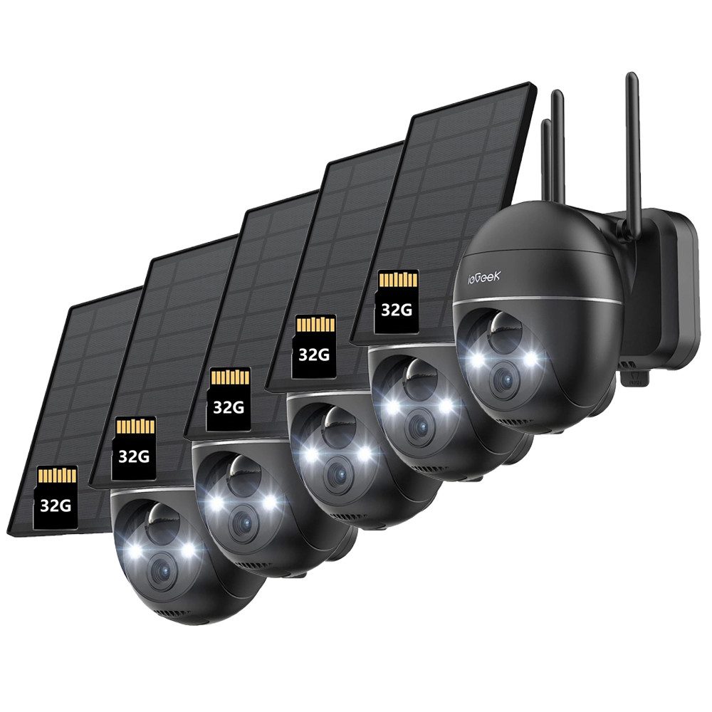 ieGeek Überwachungskamera 2K 3MP Security Camera Überwachungskamera Aussen Solar WLAN Akku (Aussen, Außenbereich, Outdoor, Außen, Kabellos Überwachungskamera WLAN Akku, 355°/120° Schwenkbar PTZ, 5-tlg., 20m Farbnachtsicht, PIR Bewegungsmelder,Sirene/Weißlichtalarm, 4dbi Doppelantenne,Teilen Sie jederzeit und überall)