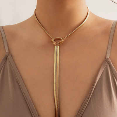 AUKUU Kette mit Anhänger Schmuck - Goldener Metall-Schlangenketten-Halskette mit Knoten -, Langer Modeschmuck für Halsknochen