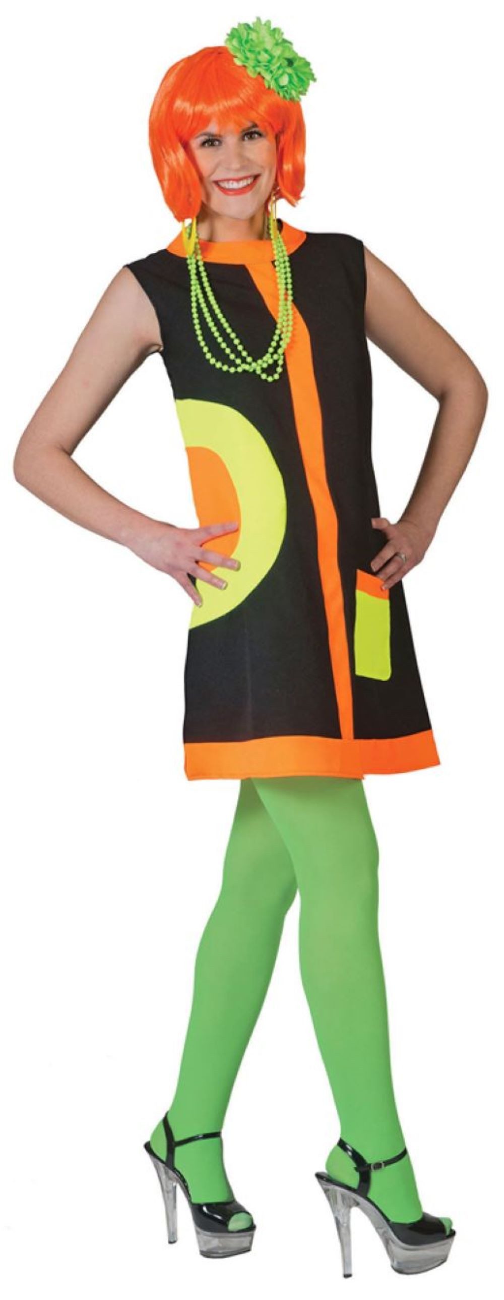 Funny Fashion Kostüm Hippie Kostüm Mod Dress Neon für Damen günstig online kaufen