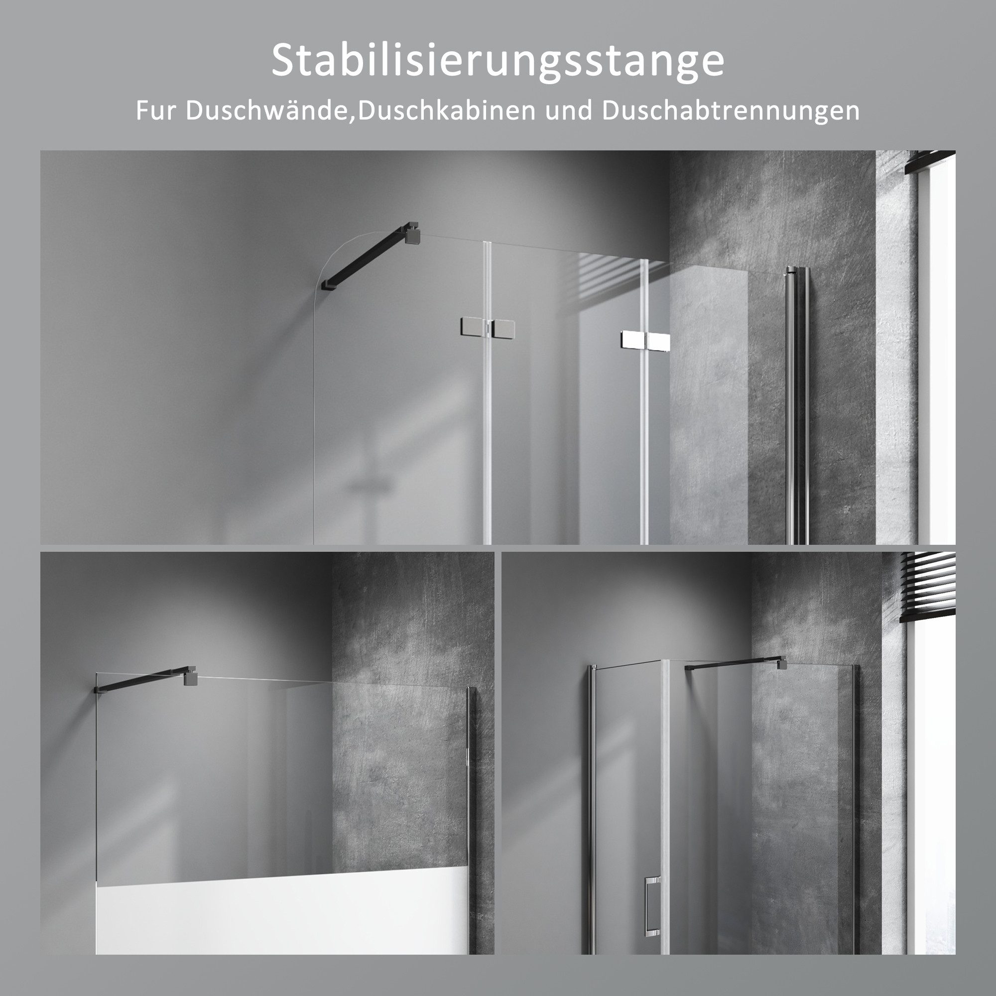 Boromal Duschwand-Stabilisationsstange Dusche Schwarz Chrom für 5-10mm Halt günstig online kaufen