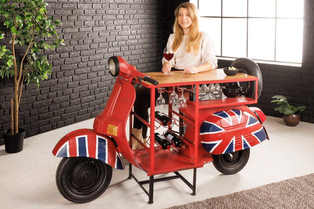 riess-ambiente Bartisch SCOOTER 180cm rot/natur - Mango, Handarbeit, Upcycling, Motoroller (Einzelartikel, 1-St), Vintage Theke im Scooter-Design - ideal f. Wohn- & Esszimmer od. Küche