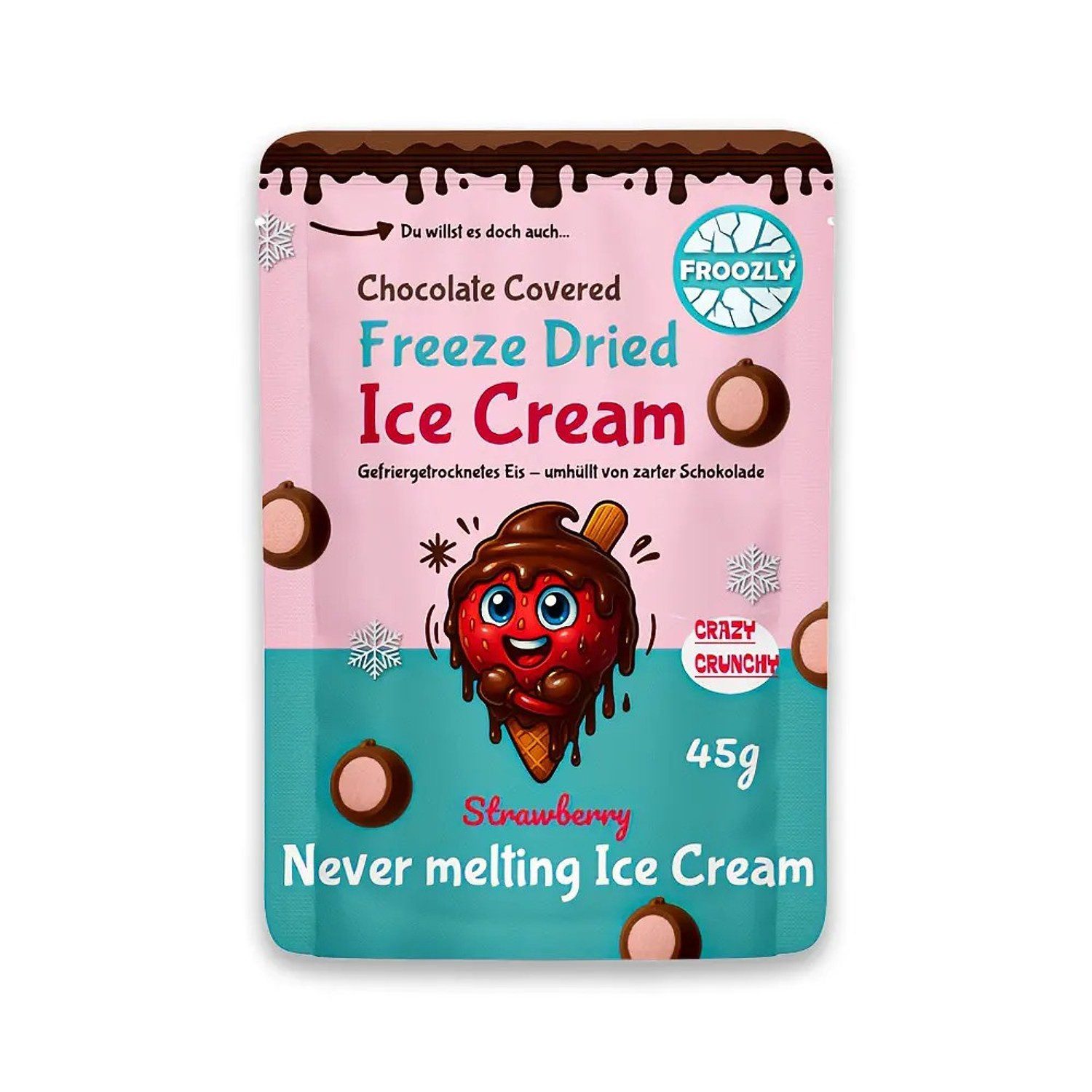 Schokolade, 1 x 45 g, Freeze Dried Ice Cream Strawberry with Chocolate