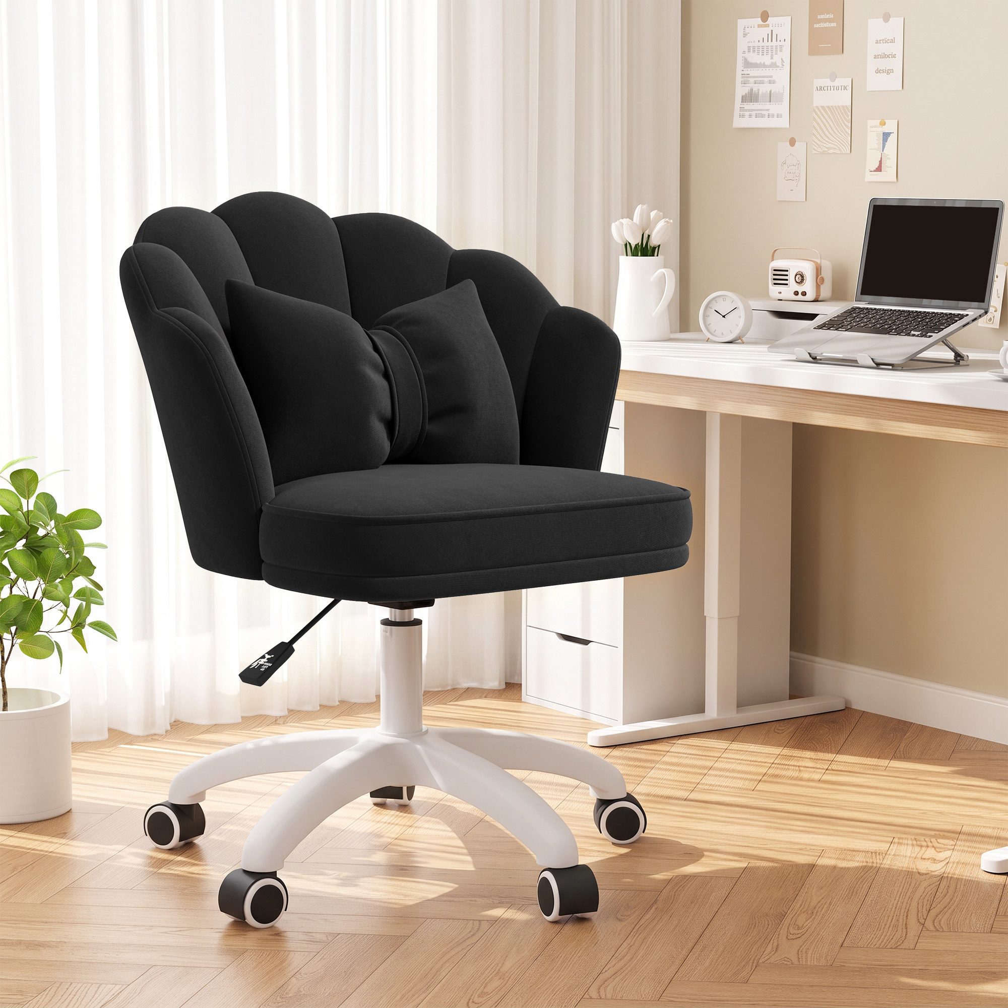 HawthyHome Bürostuhl mit Kissen, Samt-Polsterstuhl, 360° drehbarer, Beige (1 St), 360° drehbare Rollen