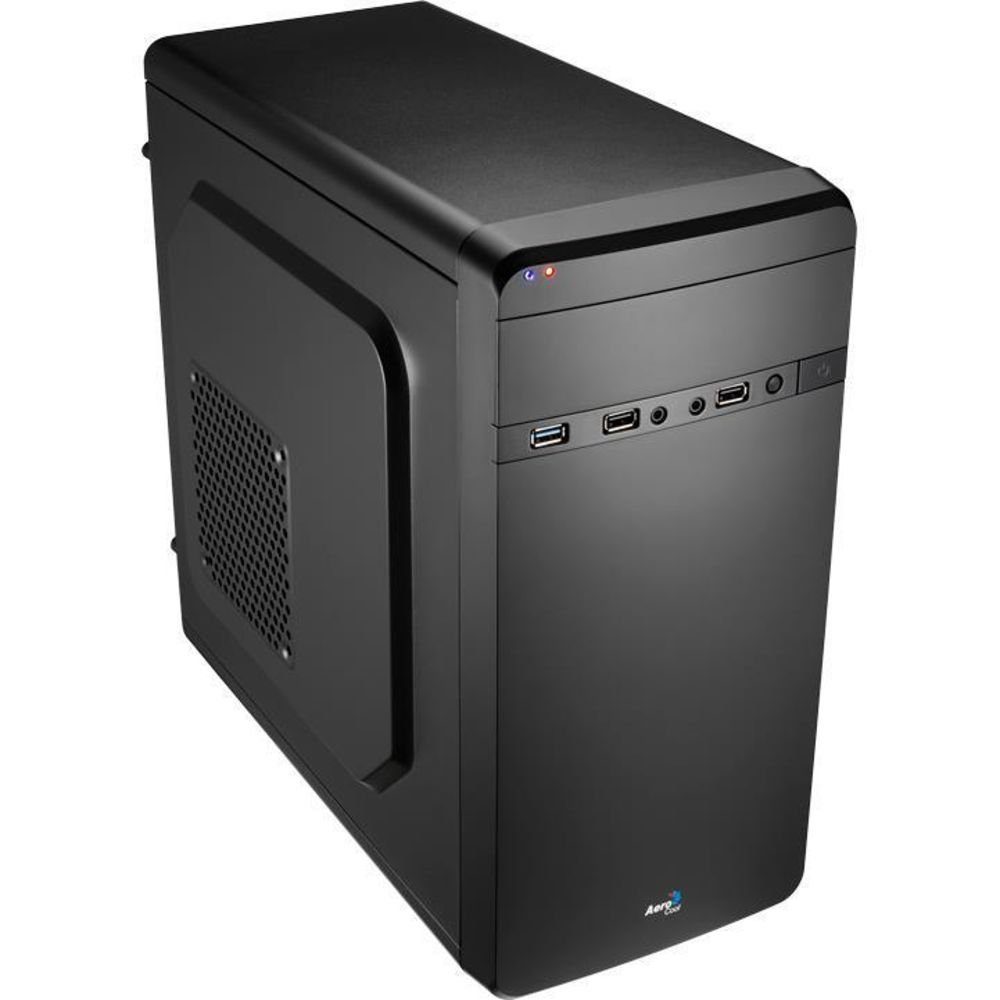 Aerocool PC-Gehäuse QS-180 Mini Tower Gaming schwarz, Micro-ATX-Gehäuse, 5, 25-Zoll-Slot, I/O-Panel, USB-3.0-Port, zwei USB-2.0-Ports, zwei  Audio-Buchsen, vorinstallierter 80-mm-Lüfter in der Rückseite