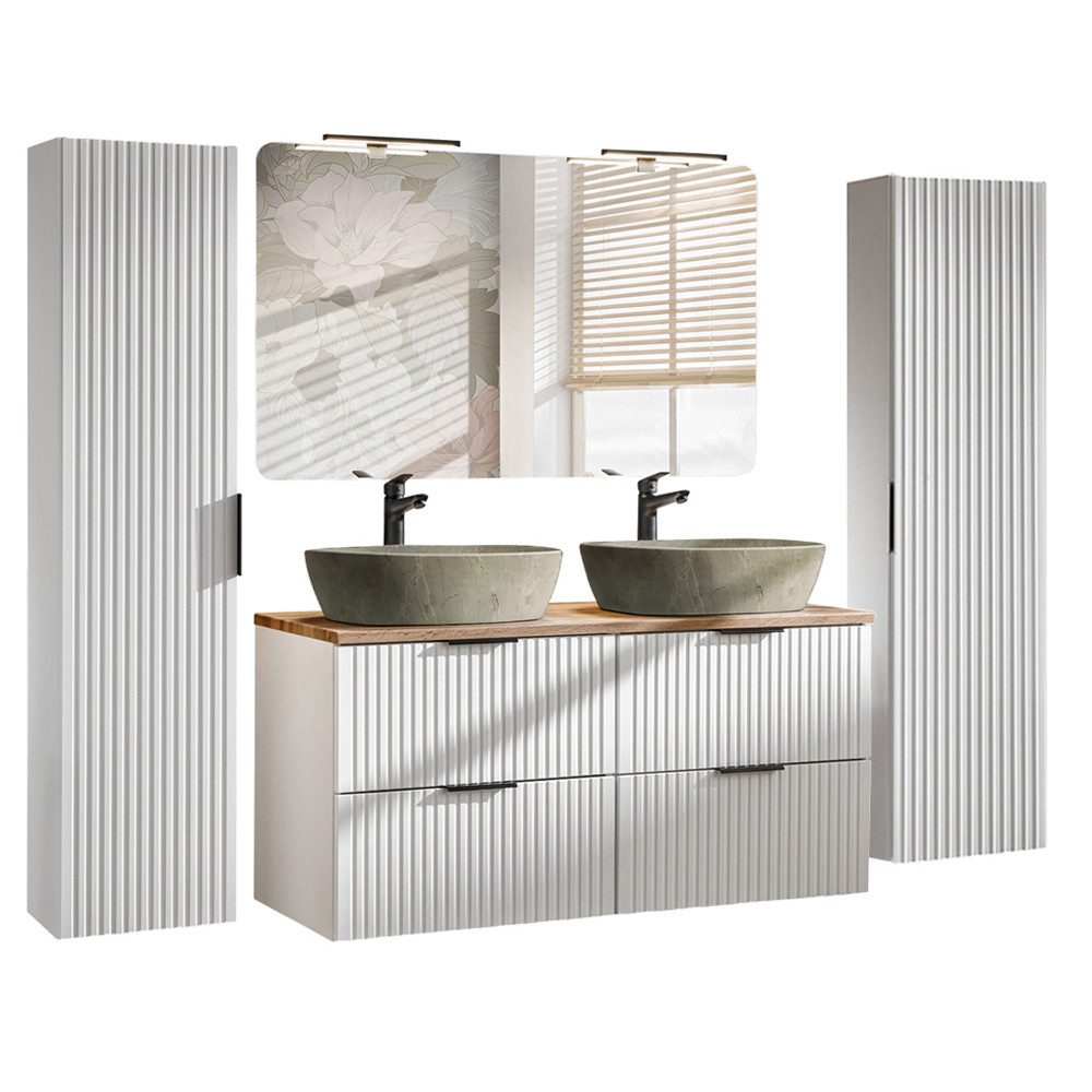 Lomadox Badmöbel-Set ADELAIDE-56-WHITE, (Spar-Set, 4-St), weiß matt mit Ril günstig online kaufen