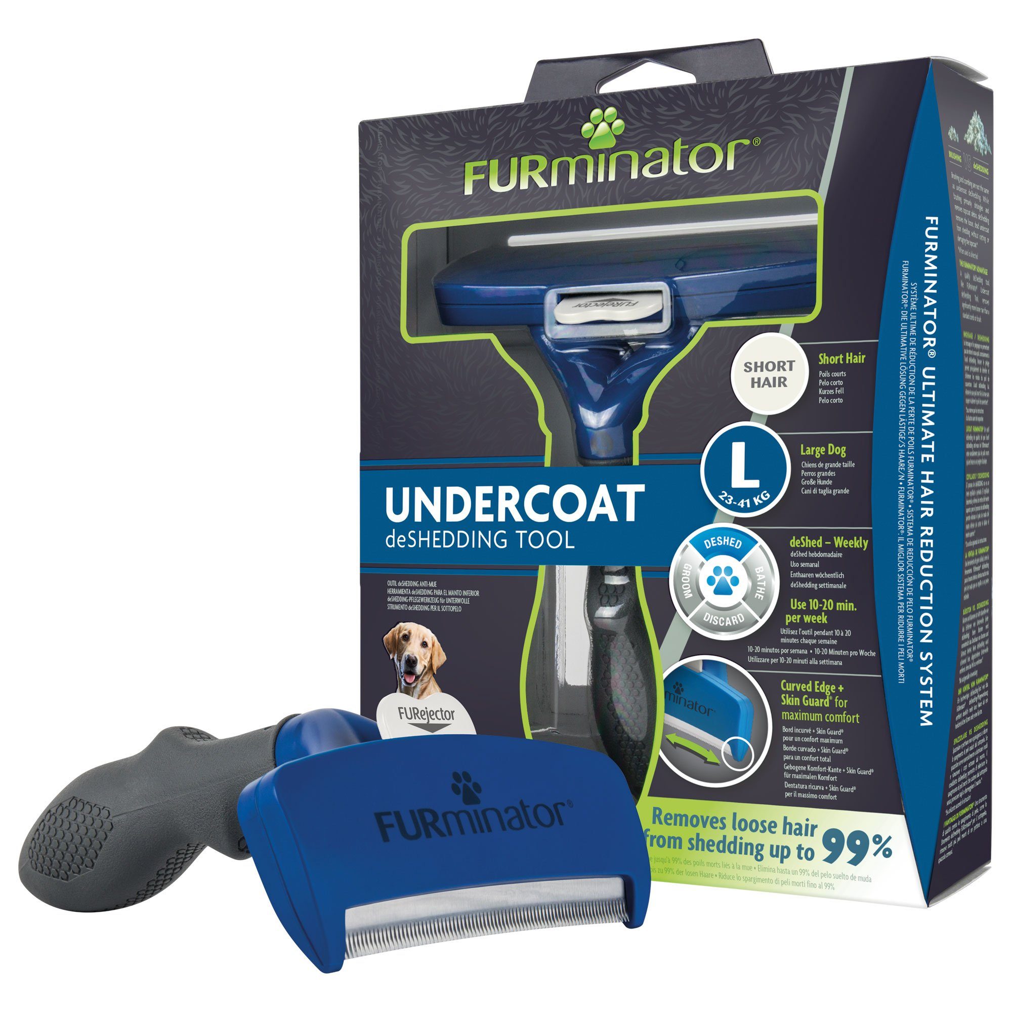 FURminator Unterwollharke Furminator® deShedding - für kurzhaarige Hunde, Metall, für Hunde und Katzen