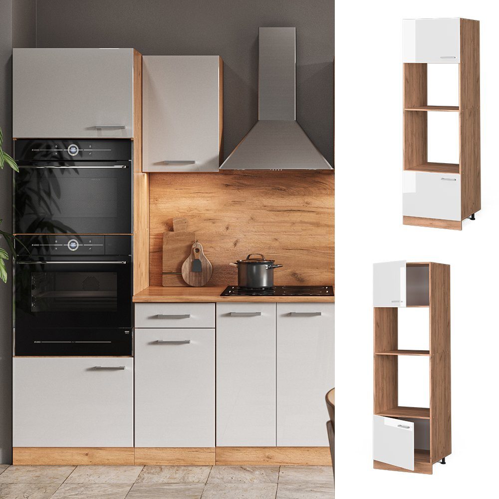 Vicco Mikrowellenumbauschrank R-Line, Weiß Hochglanz/Goldkraft Eiche, günstig online kaufen