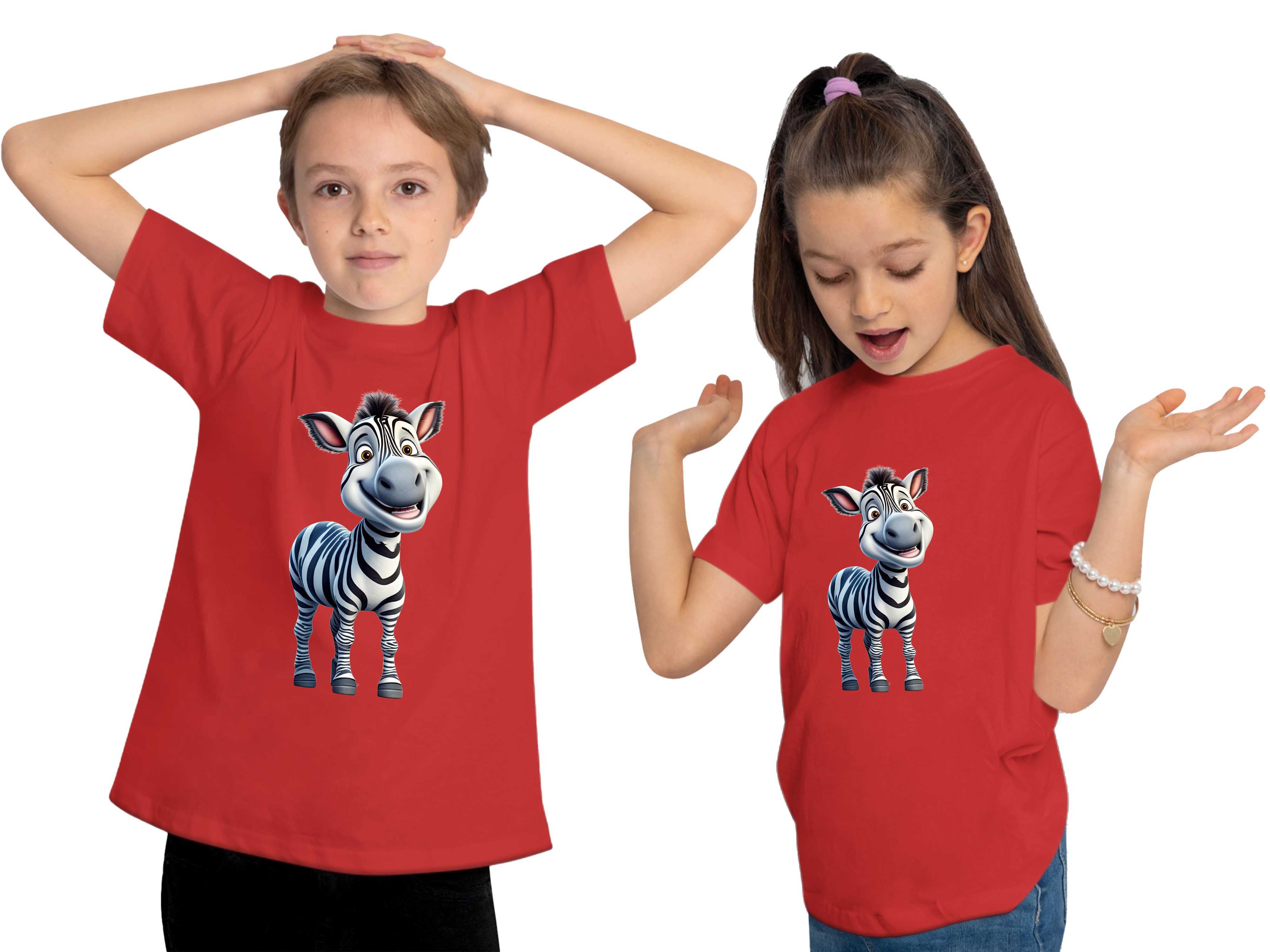 MyDesign24 T-Shirt Kinder Shirt Wildtier Zebra mit - Print i280 Baby Aufdruck, rot Baumwollshirt bedruckt