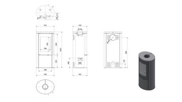 Kratki Kaminofen KRATKI KAMINOFEN AUS STAHL AB S/DR ECO 5,5 KW FASSADE SERPENTYNIT, 5,50 kW