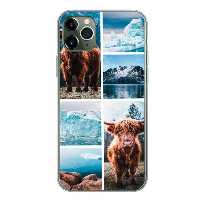 MuchoWow Handyhülle Schottischer Highlander - Eiscreme - Collage Handyhülle Apple iPhone 11 Pro Max Smartphone-Bumper Print Handy